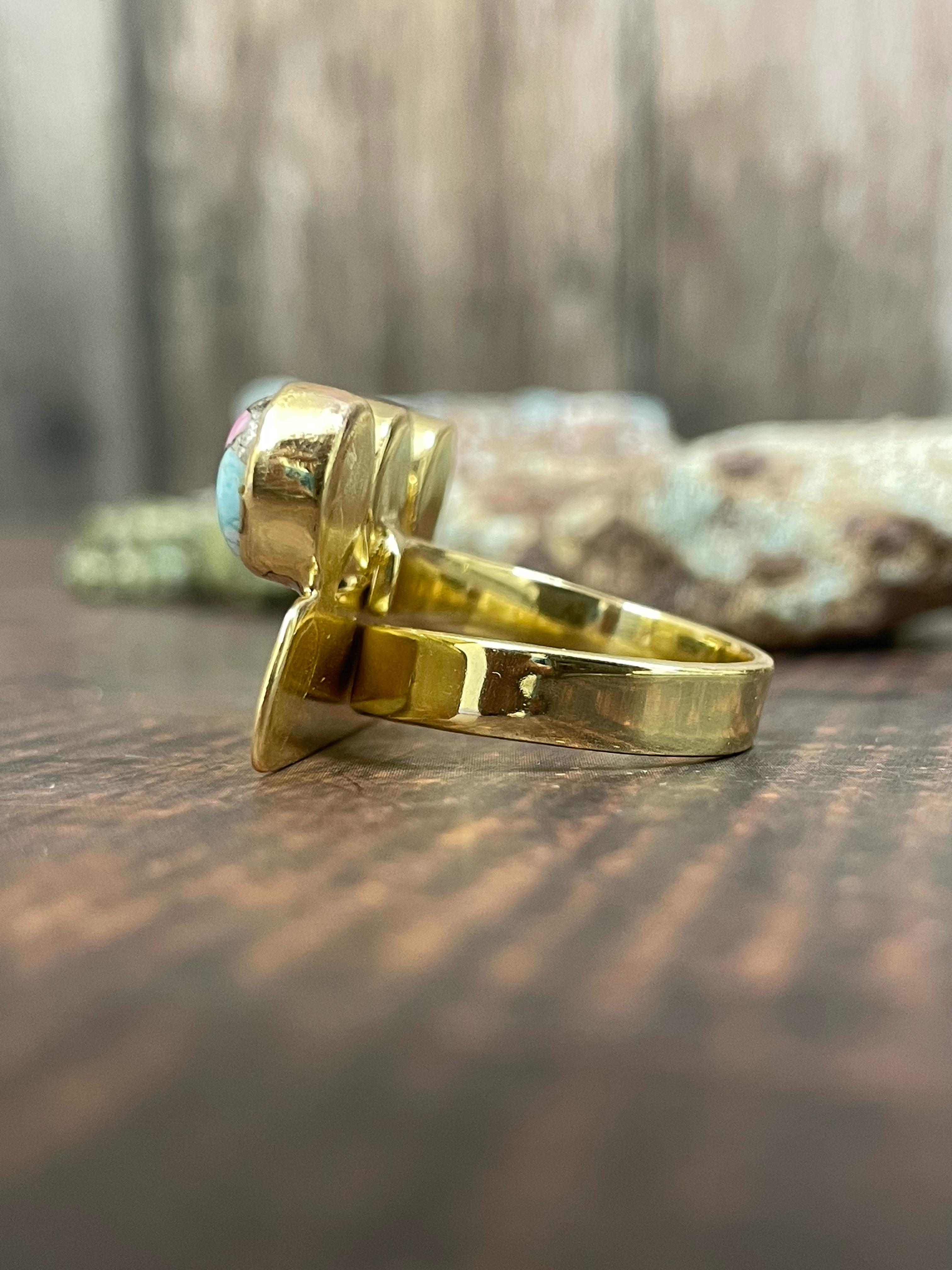 “The Golden Collection” Handmade Gold Plated Cotton Candy 3 Stone Adjustable Bar Ring