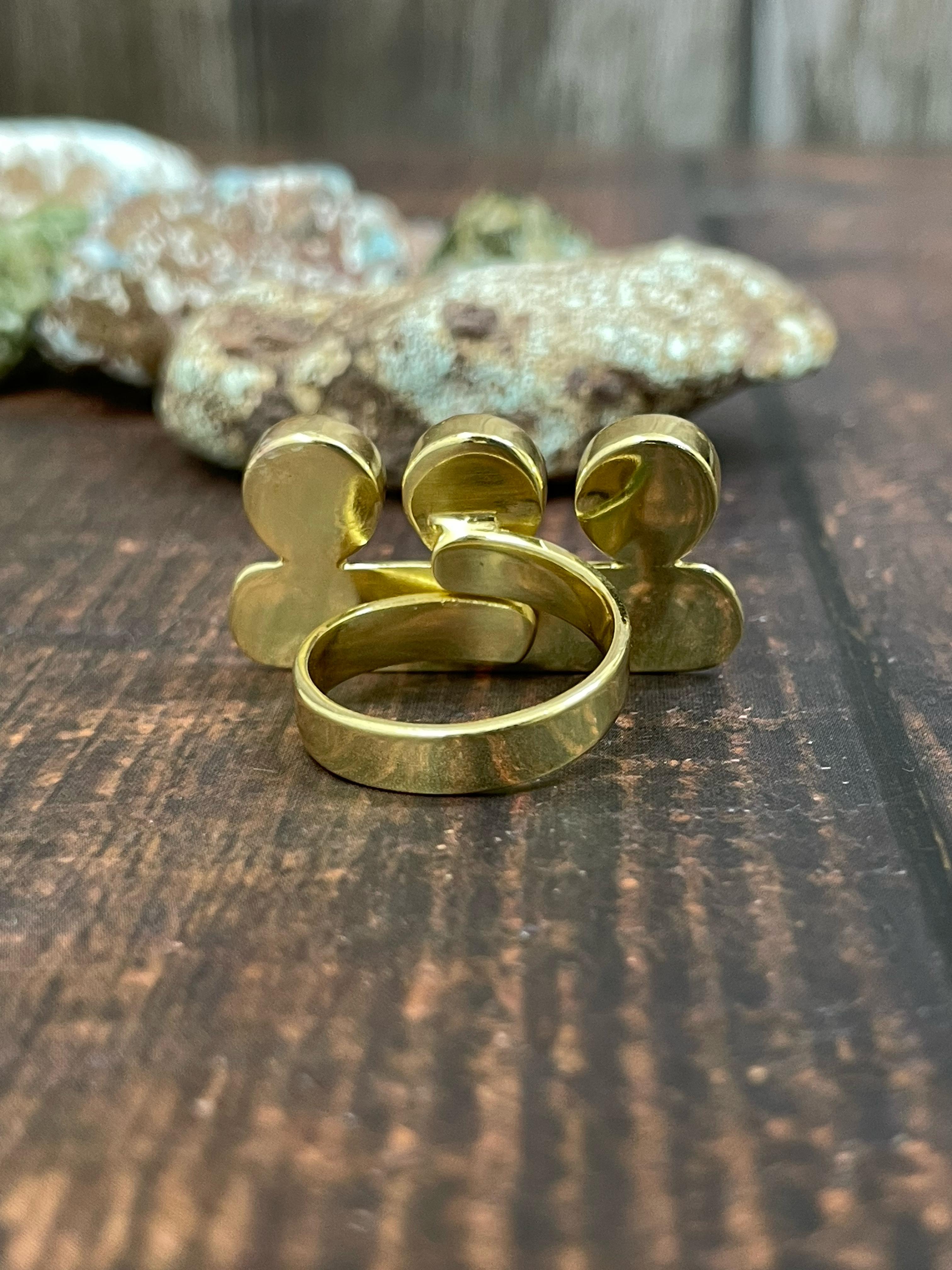 “The Golden Collection” Handmade Gold Plated Cotton Candy 3 Stone Adjustable Bar Ring