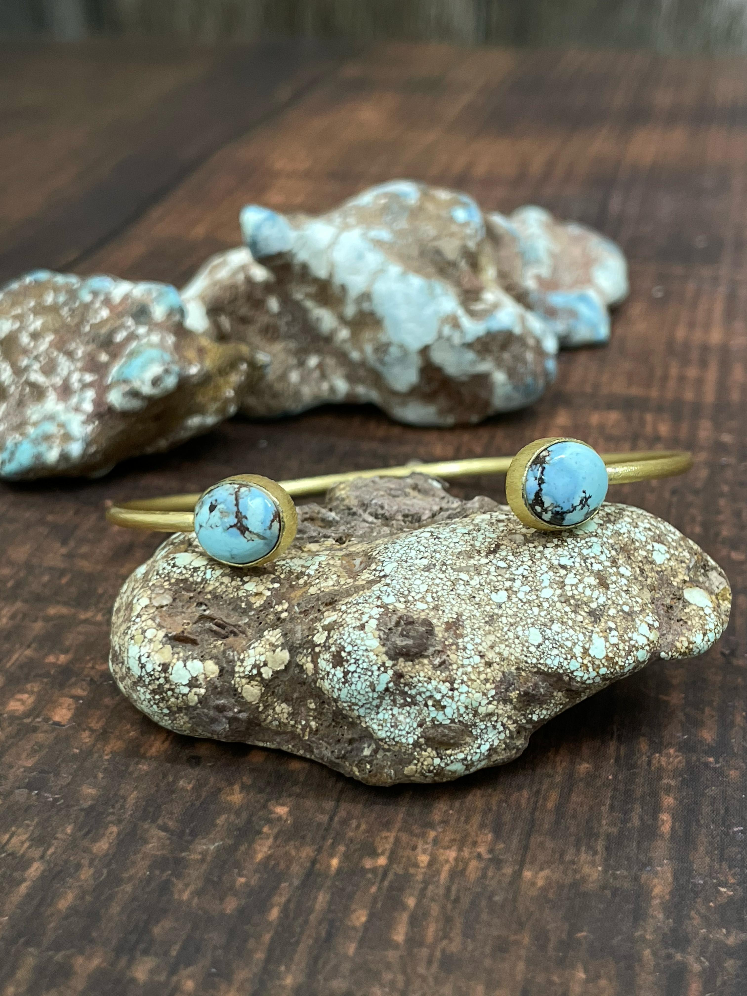 “The Golden Collection” Handmade Natural Gold Plated Golden Hills Turquoise Cuff Bracelet
