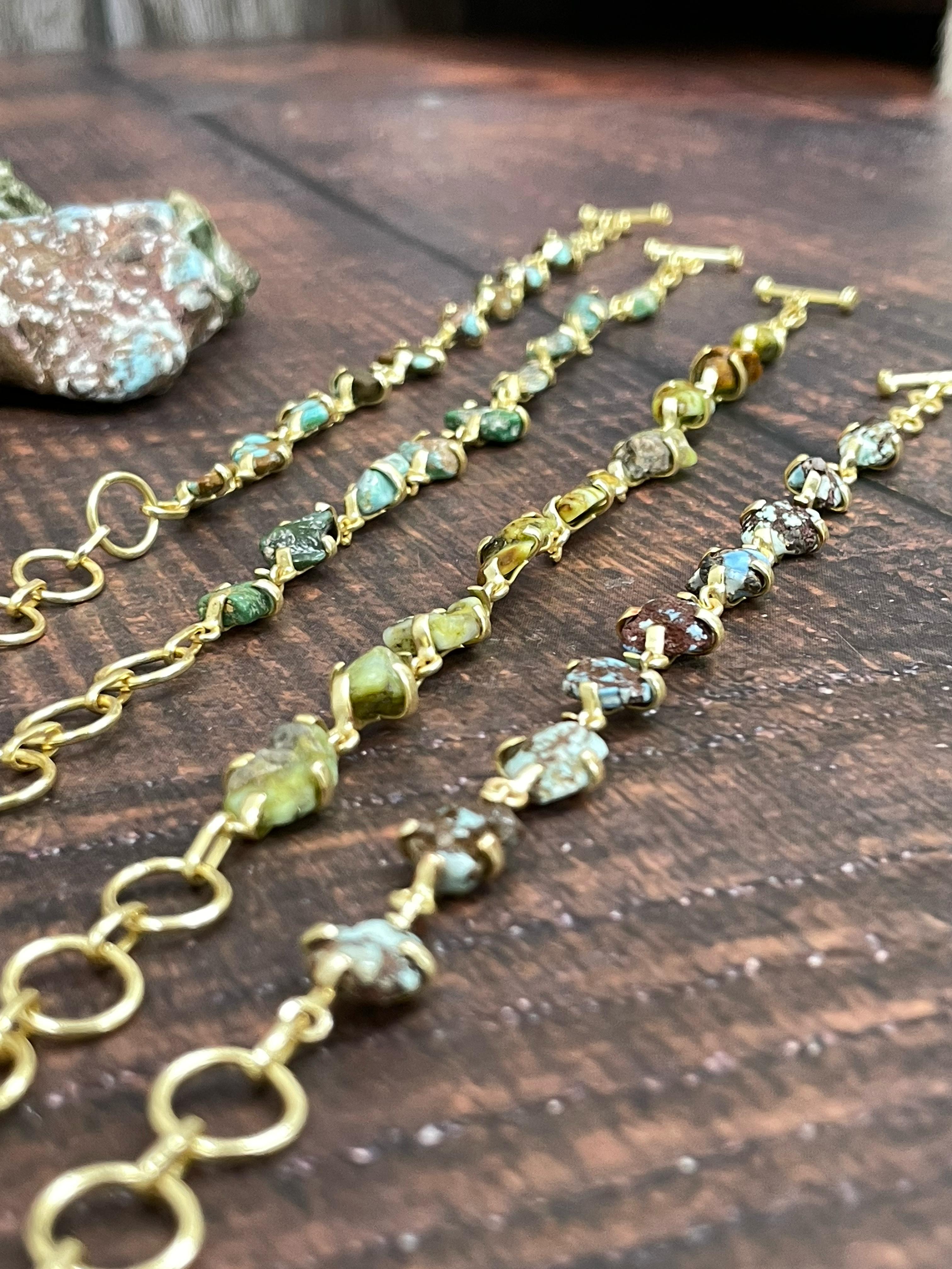 “The Golden Collection” Handmade Natural Gold Plated Multi Stones Chain Gravel Bracelet