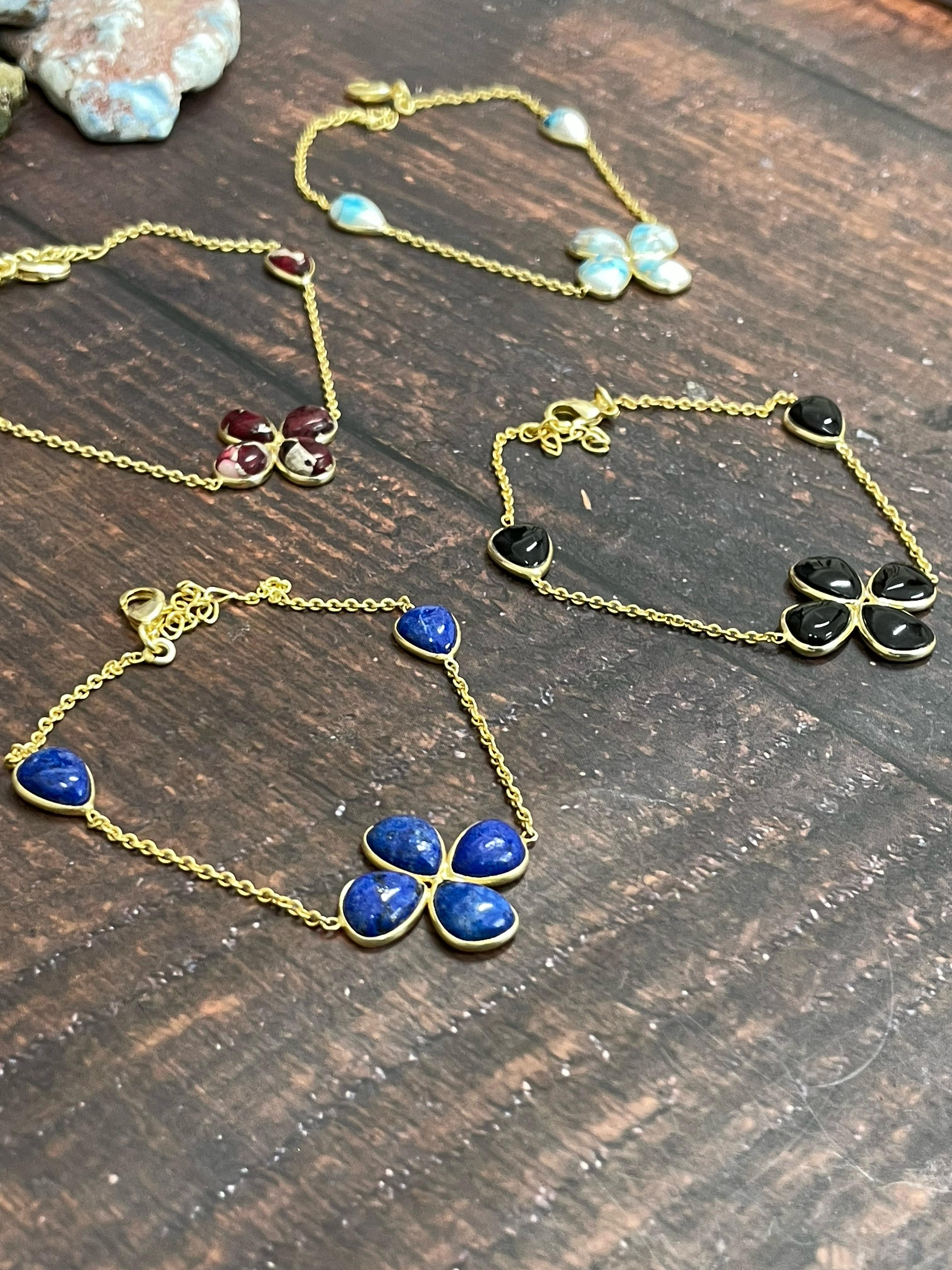 “The Golden Collection” The Lucky One Handmade Natural Gold Plated Multi Stones Chain Bracelet