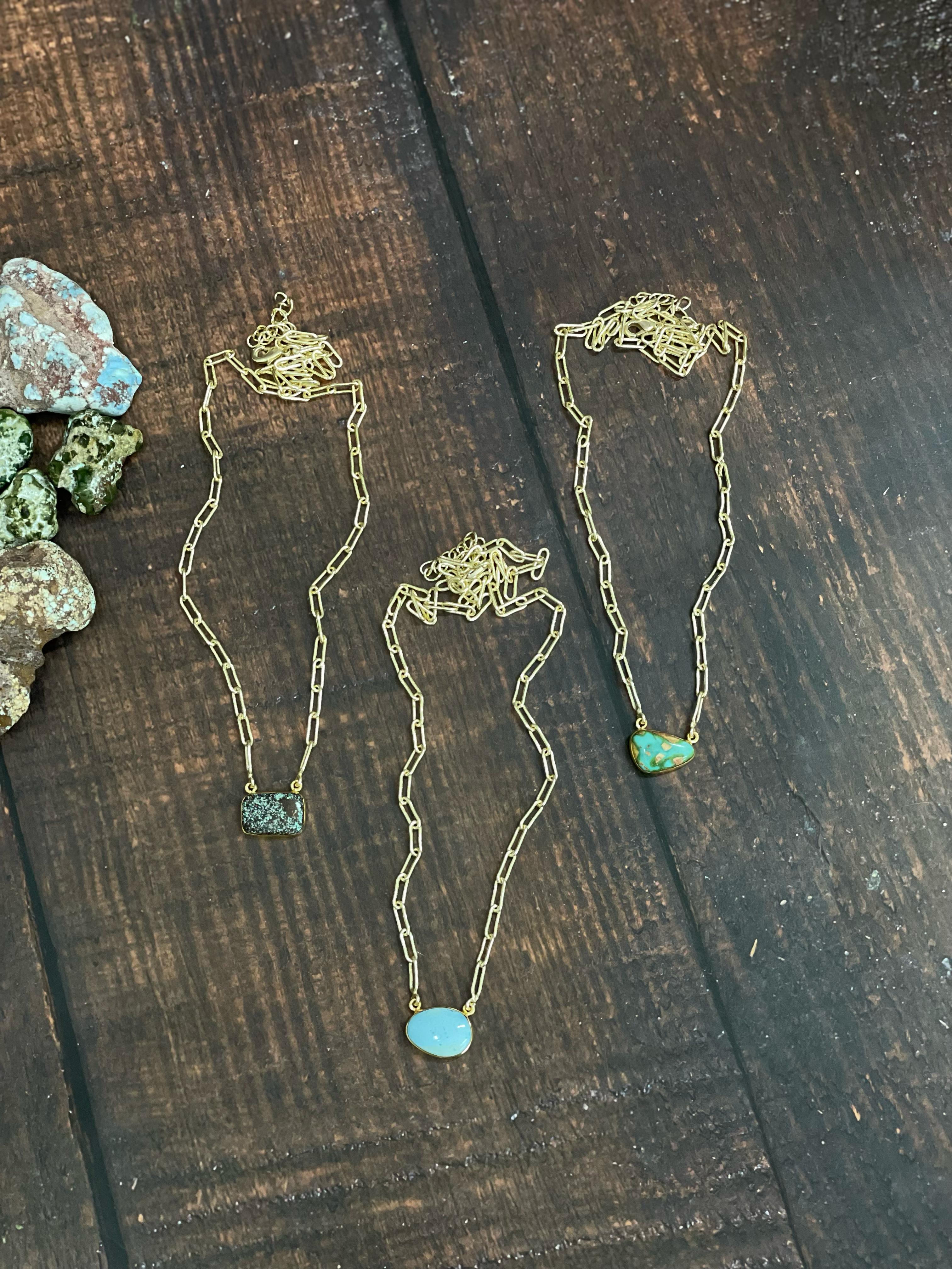 "The Golden Collection" THE JUPITER Handmade Natural Number 8 Turquoise, Golden Hills, Sonoran Mountain Turquoise Gold Plated Necklace