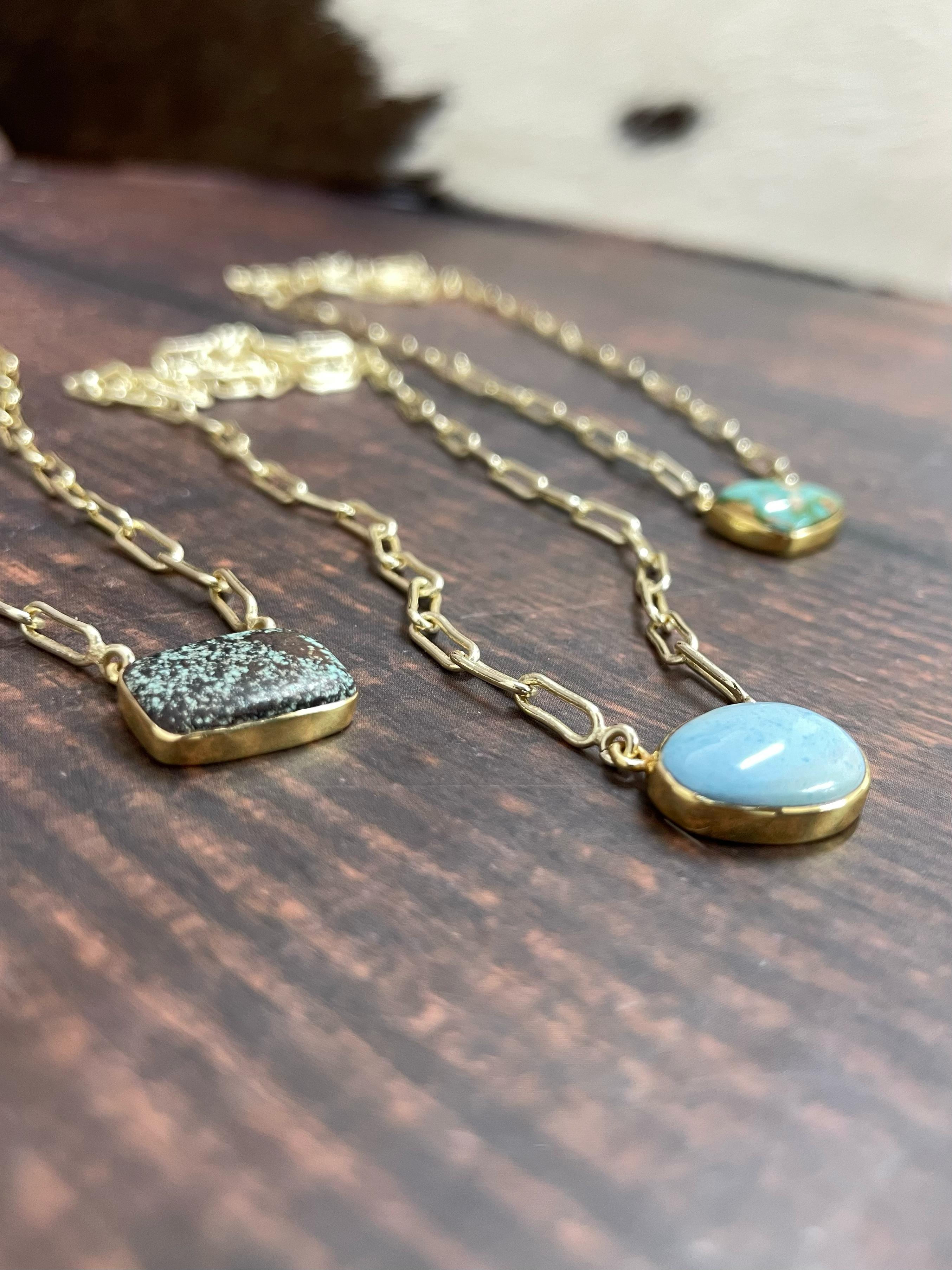 "The Golden Collection" THE JUPITER Handmade Natural Number 8 Turquoise, Golden Hills, Sonoran Mountain Turquoise Gold Plated Necklace