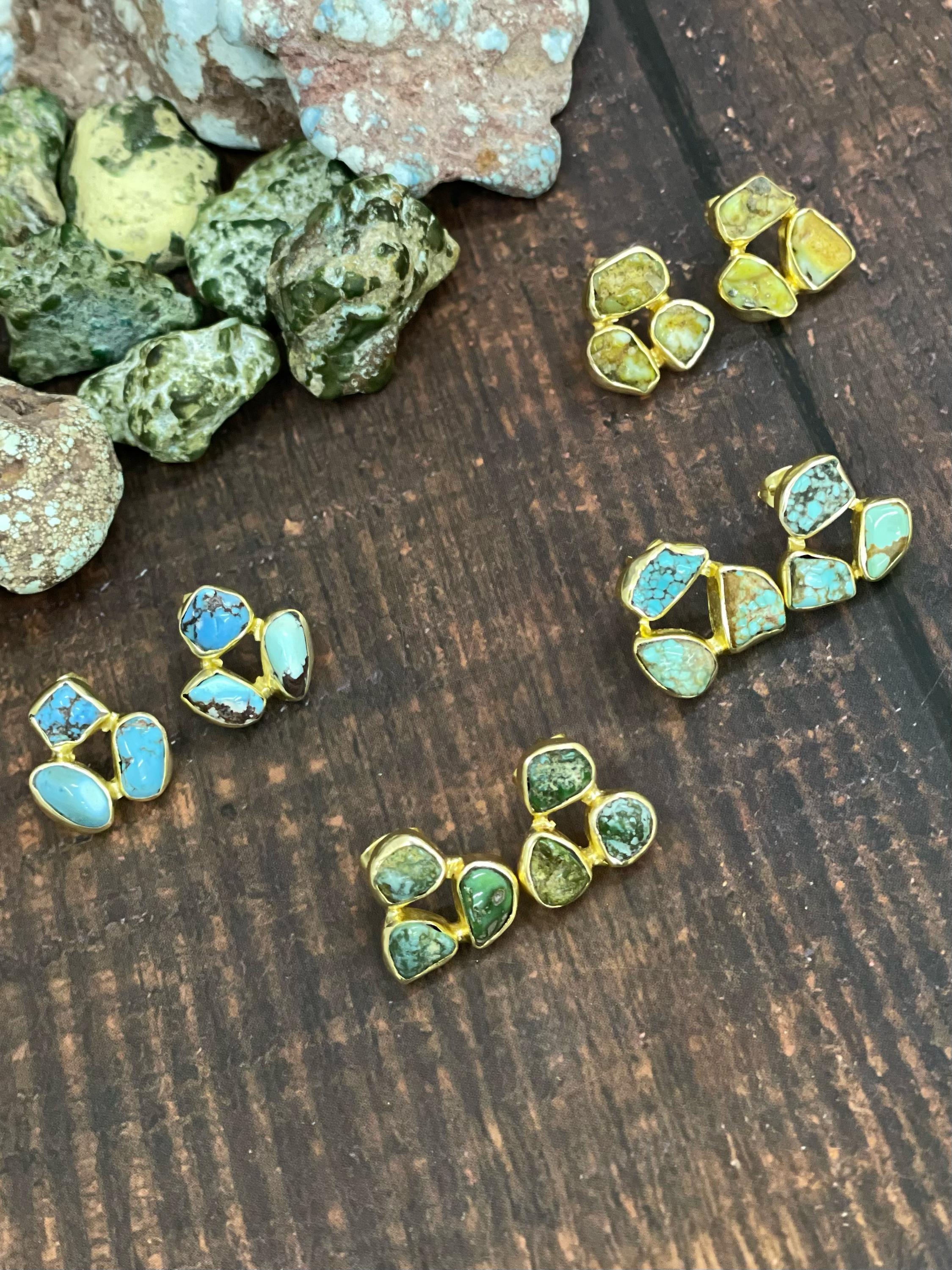 “The Golden Collection” The Bronco Handmade Natural Gold Plated Multi Stone Earrings