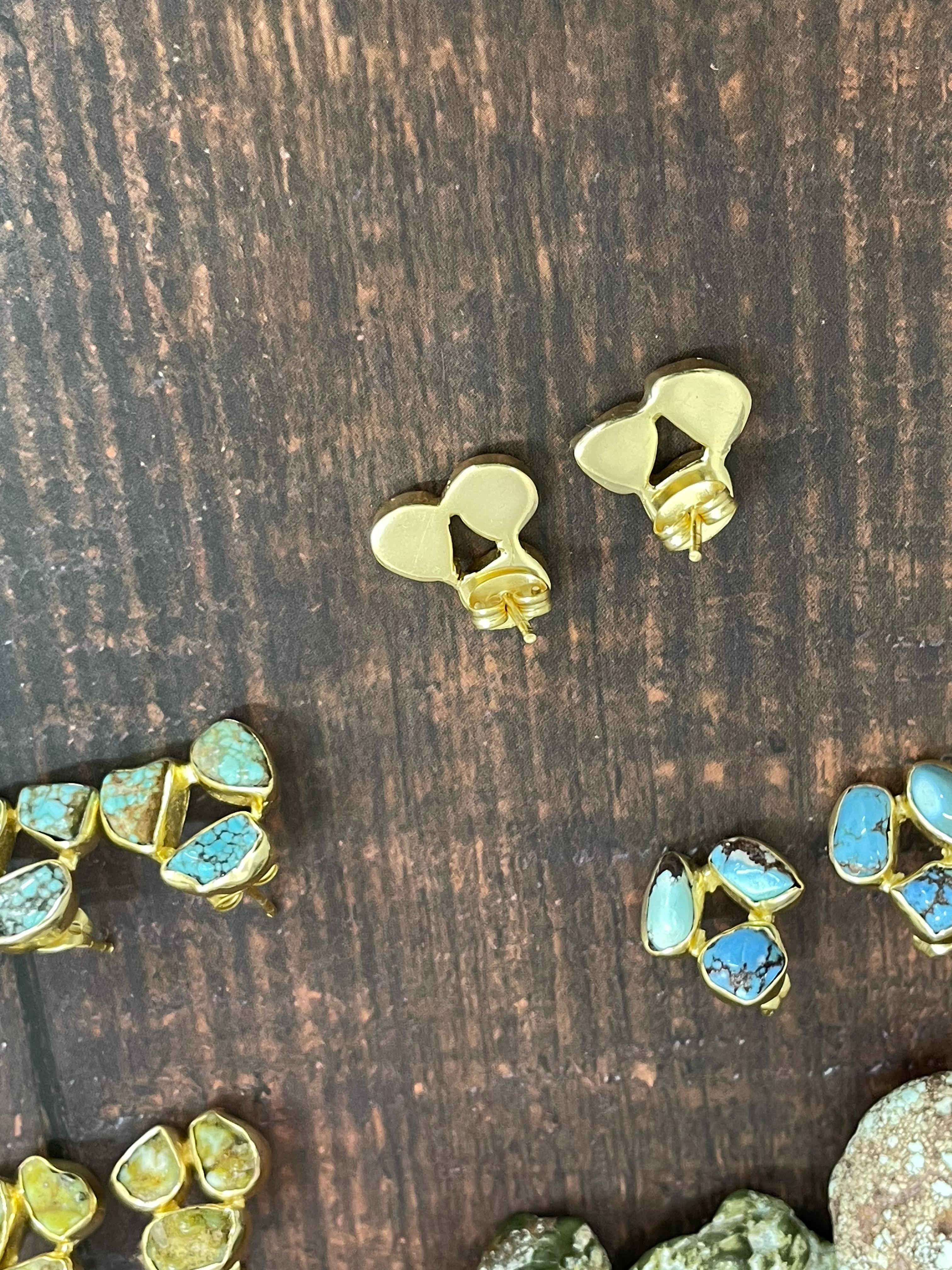 “The Golden Collection” The Bronco Handmade Natural Gold Plated Multi Stone Earrings