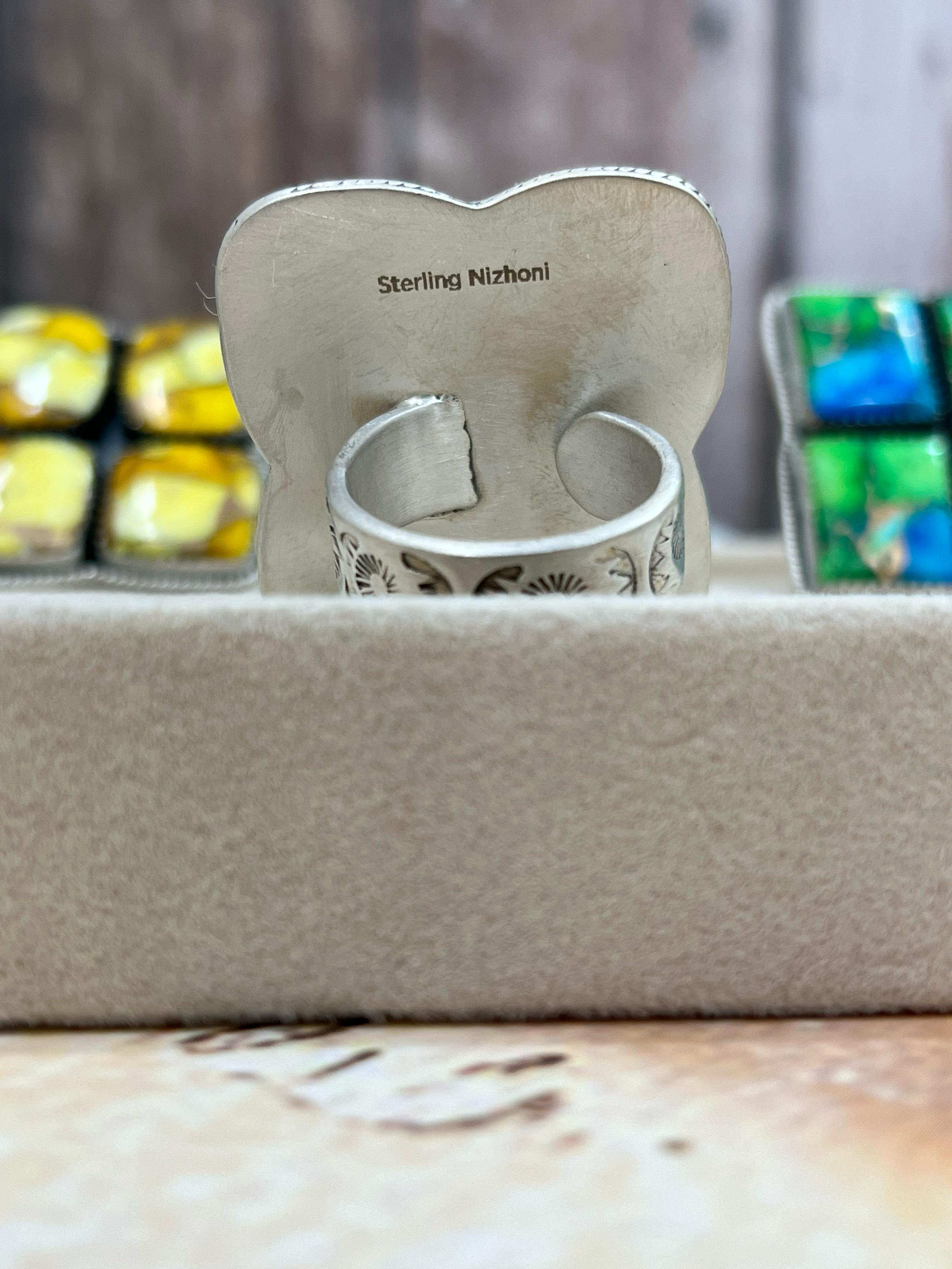 Handmade Sterling Silver Multi Stone Adjustable Rings with Signed Nizhoni (f9)