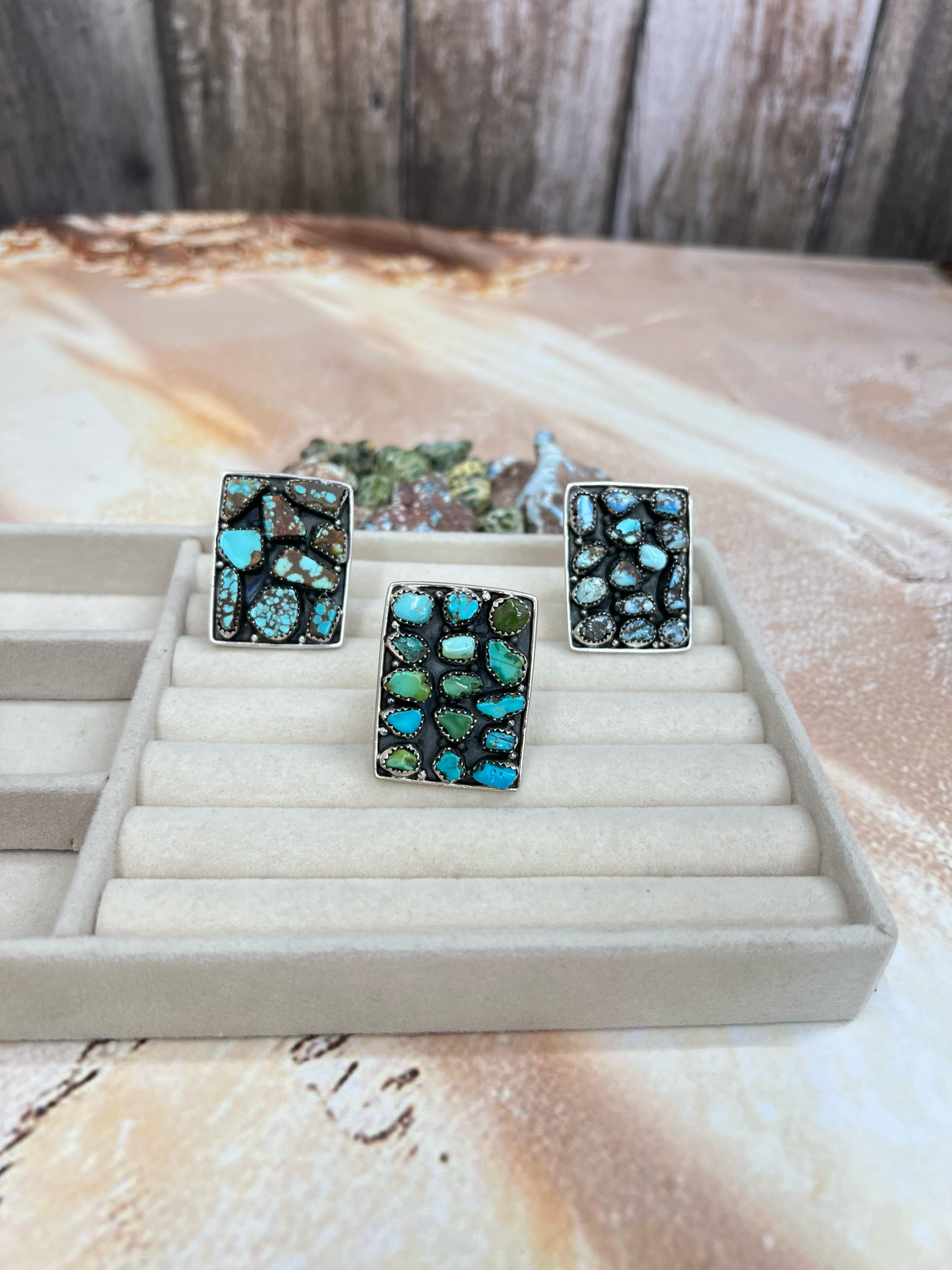 Handmade Sterling Silver Multi Stone Adjustable Rings with Signed Nizhoni