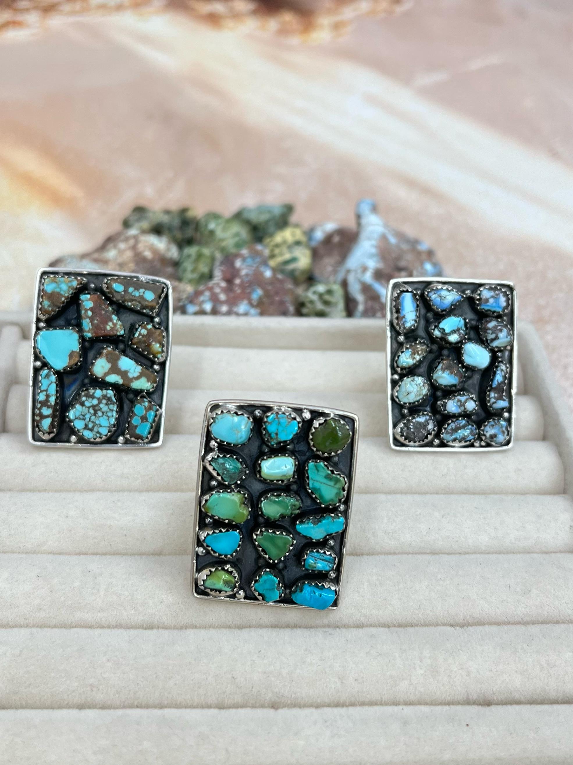 Handmade Sterling Silver Multi Stone Adjustable Rings with Signed Nizhoni