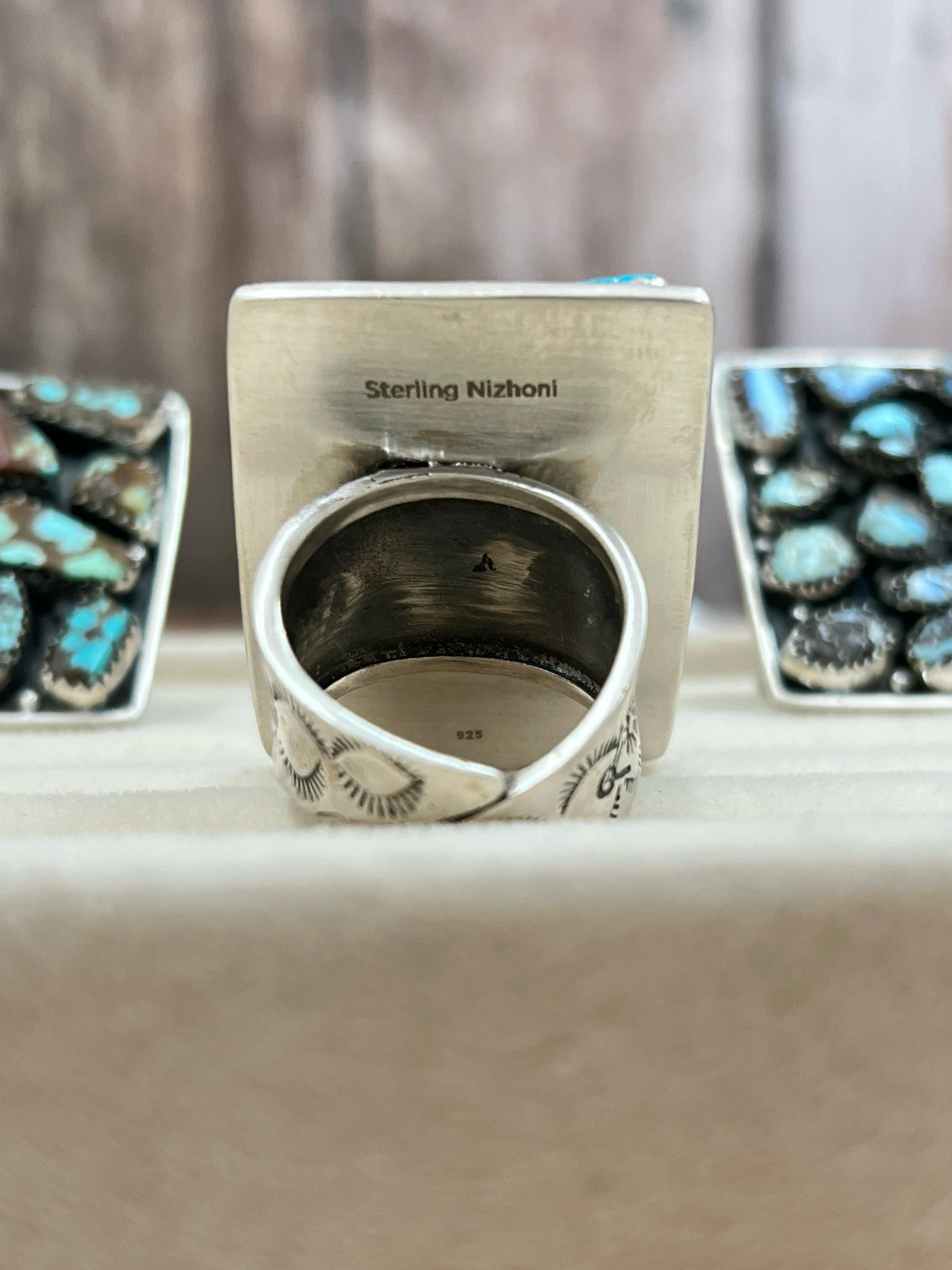 Handmade Sterling Silver Multi Stone Adjustable Rings with Signed Nizhoni