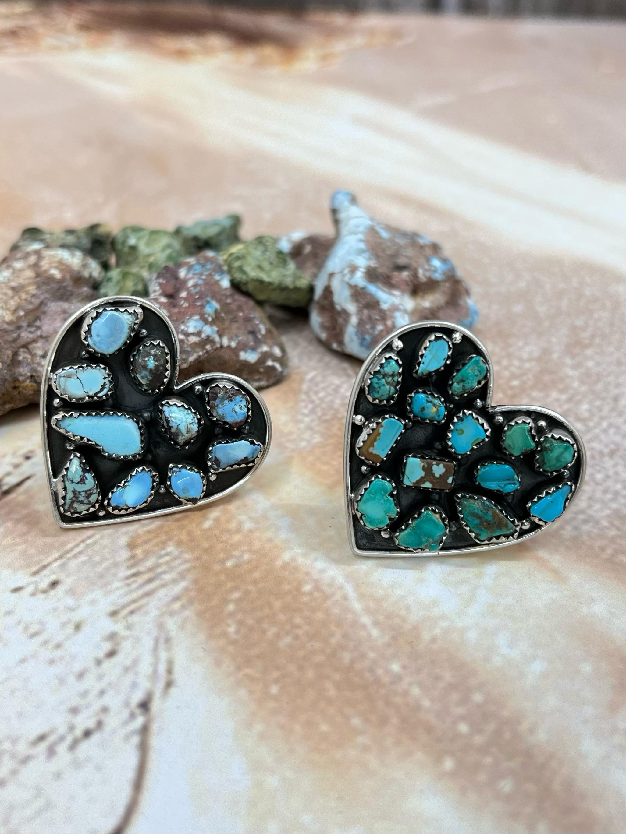 Handmade Sterling Silver Golden Hills, Sonoran Mountain Turquoise Adjustable Rings with Signed Nizhoni