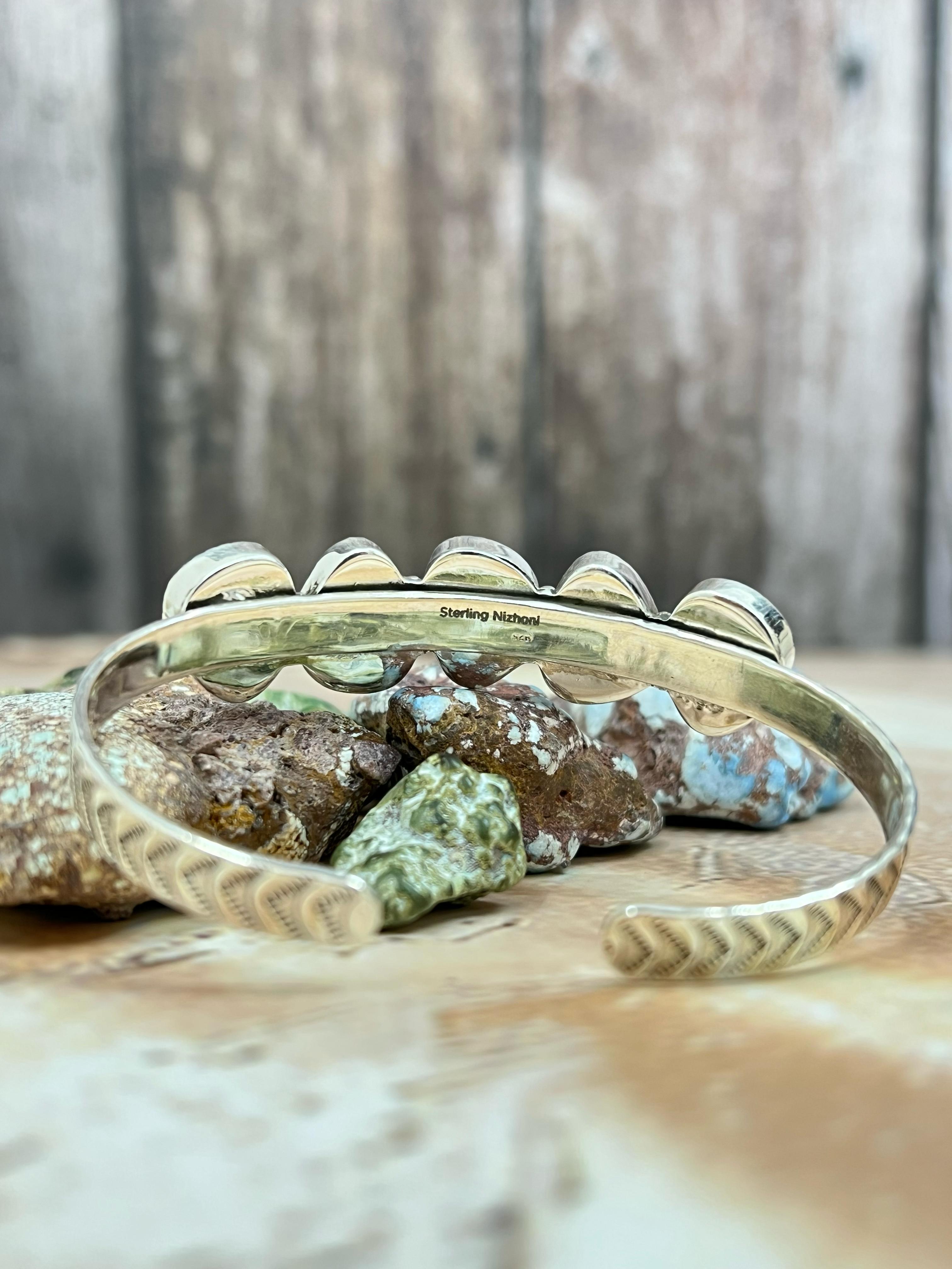 Handmade Sterling Silver Honey Dahlia Cuff Bracelet with Signed Nizhoni