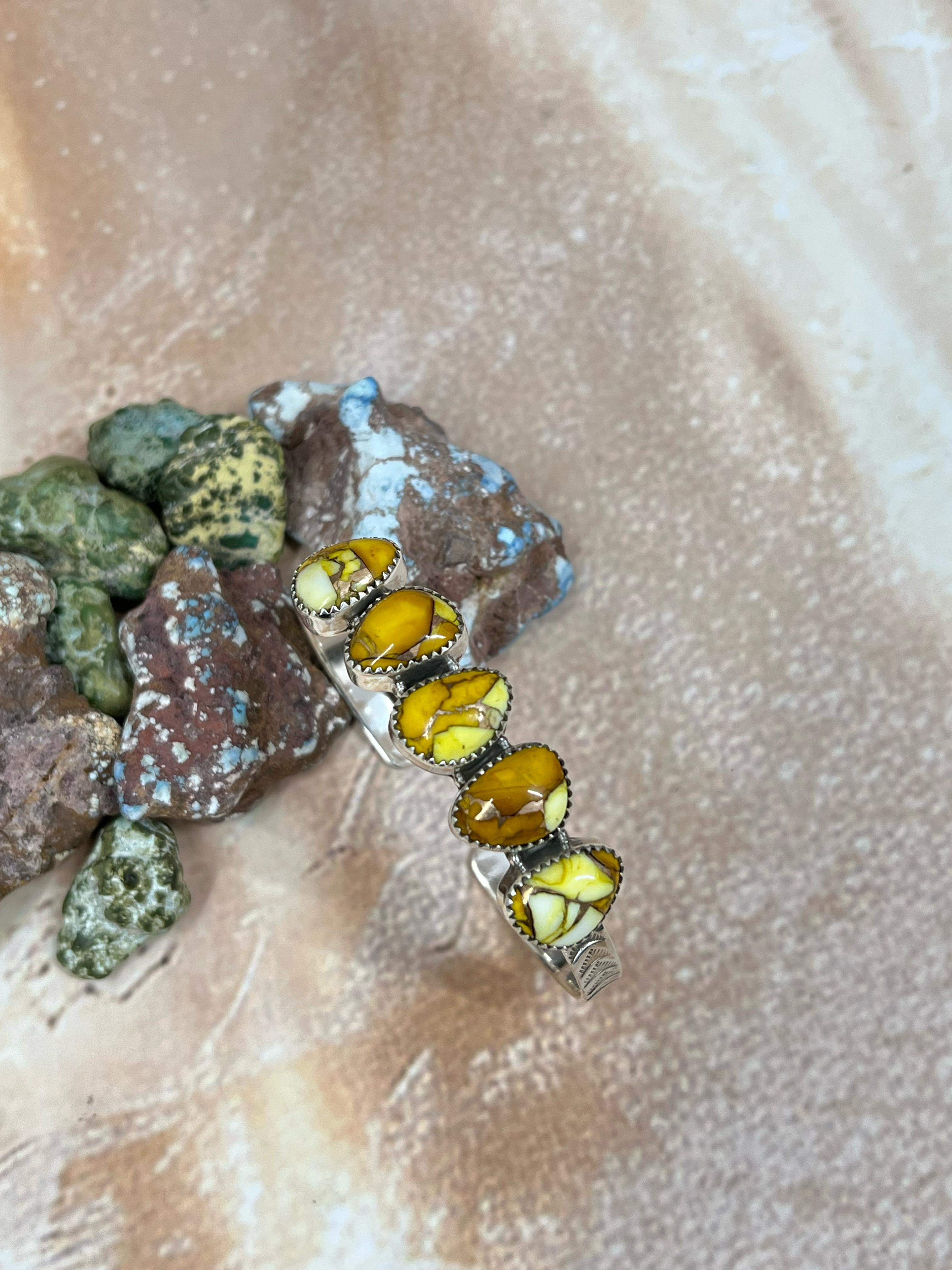 Handmade Sterling Silver Honey Dahlia Cuff Bracelet with Signed Nizhoni