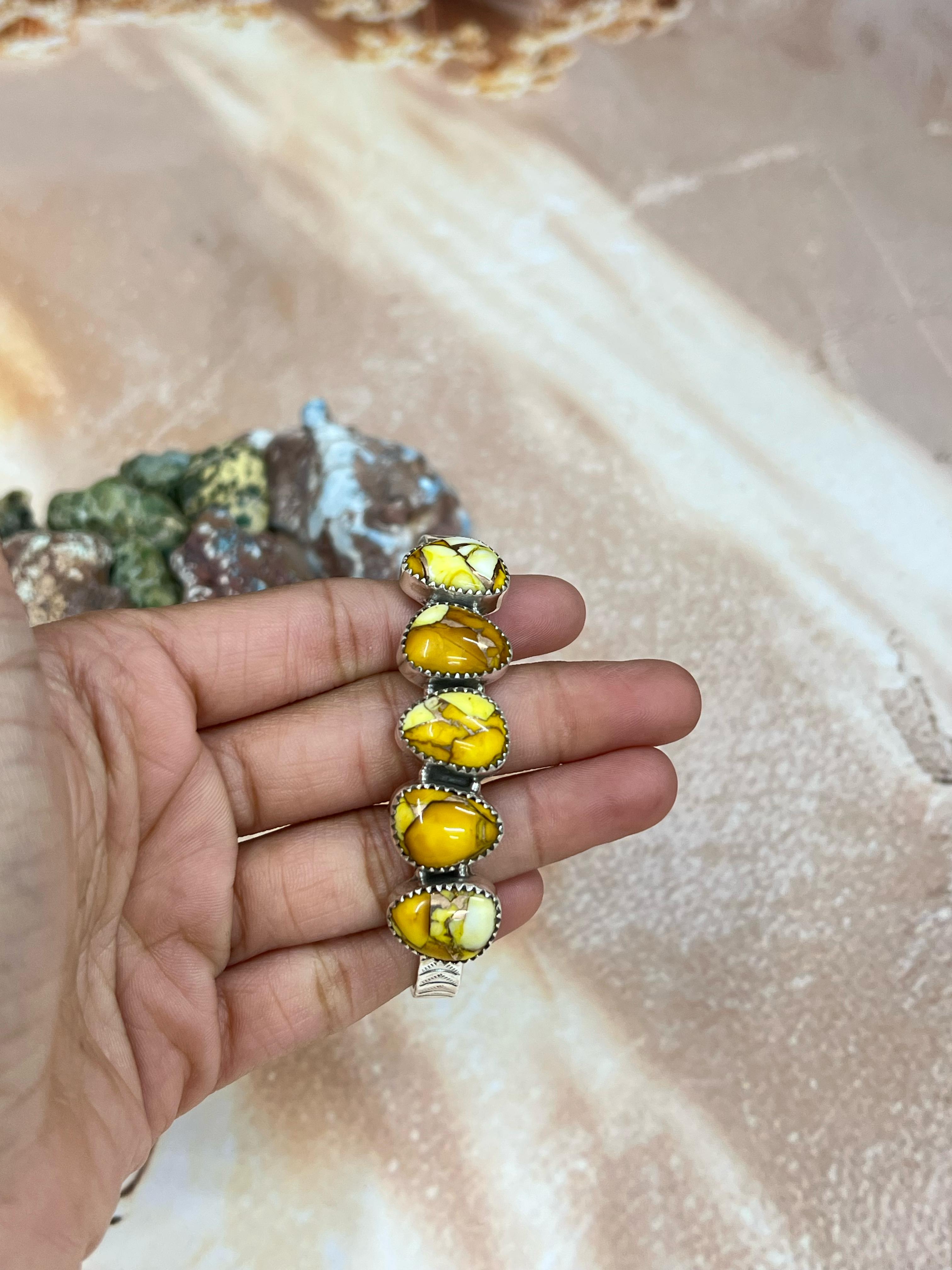 Handmade Sterling Silver Honey Dahlia Cuff Bracelet with Signed Nizhoni