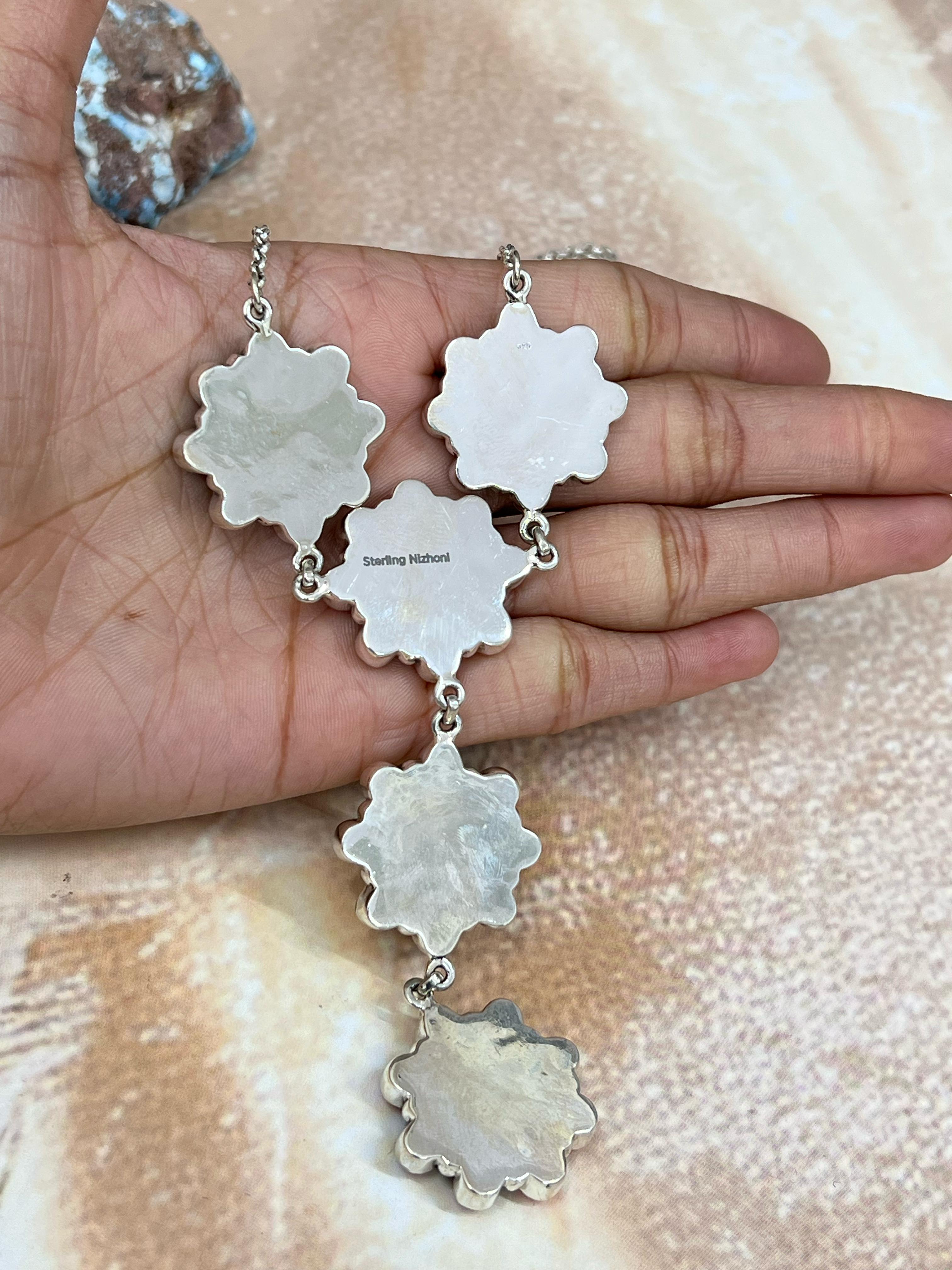 Handmade Sterling Silver Cotton Candy Turquoise Necklace with Signed Nizhoni