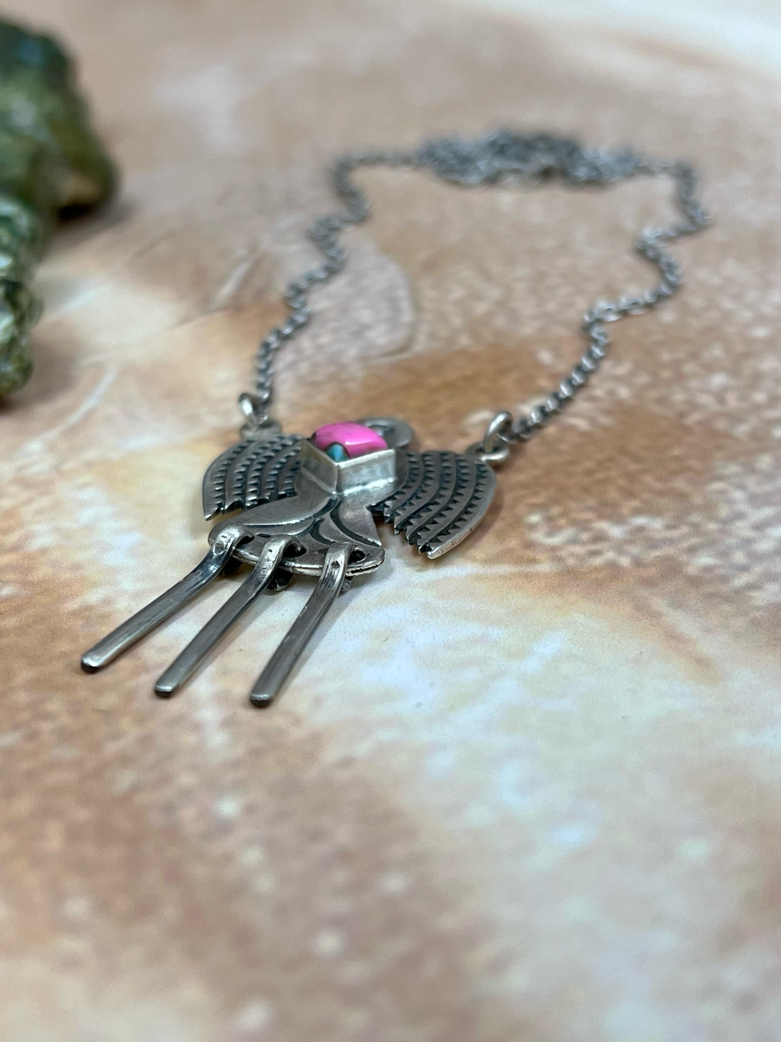 Handmade Sterling Silver Cotton Candy Turquoise Necklace with Signed Nizhoni