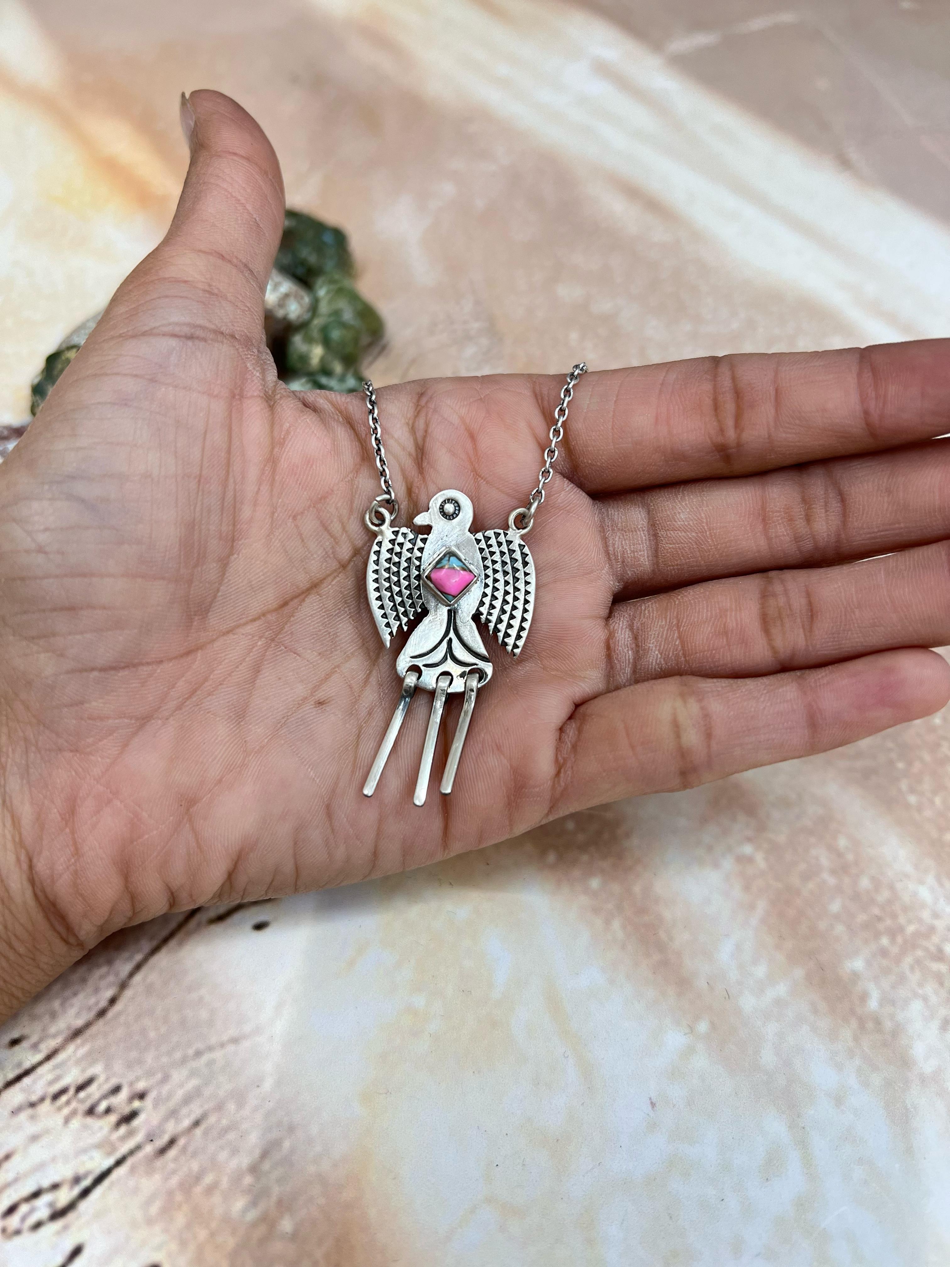 Handmade Sterling Silver Cotton Candy Turquoise Necklace with Signed Nizhoni