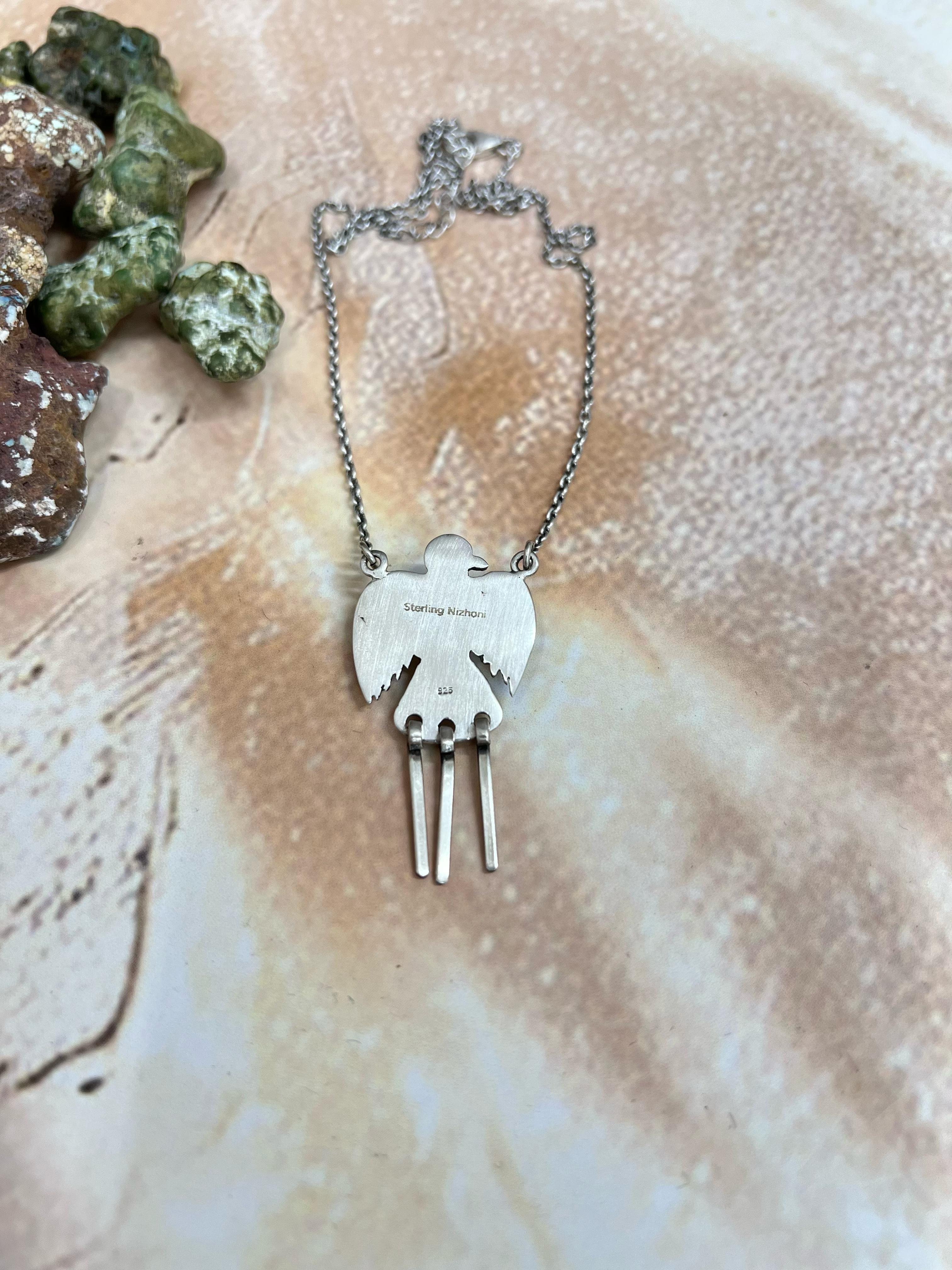 Handmade Sterling Silver Cotton Candy Turquoise Necklace with Signed Nizhoni