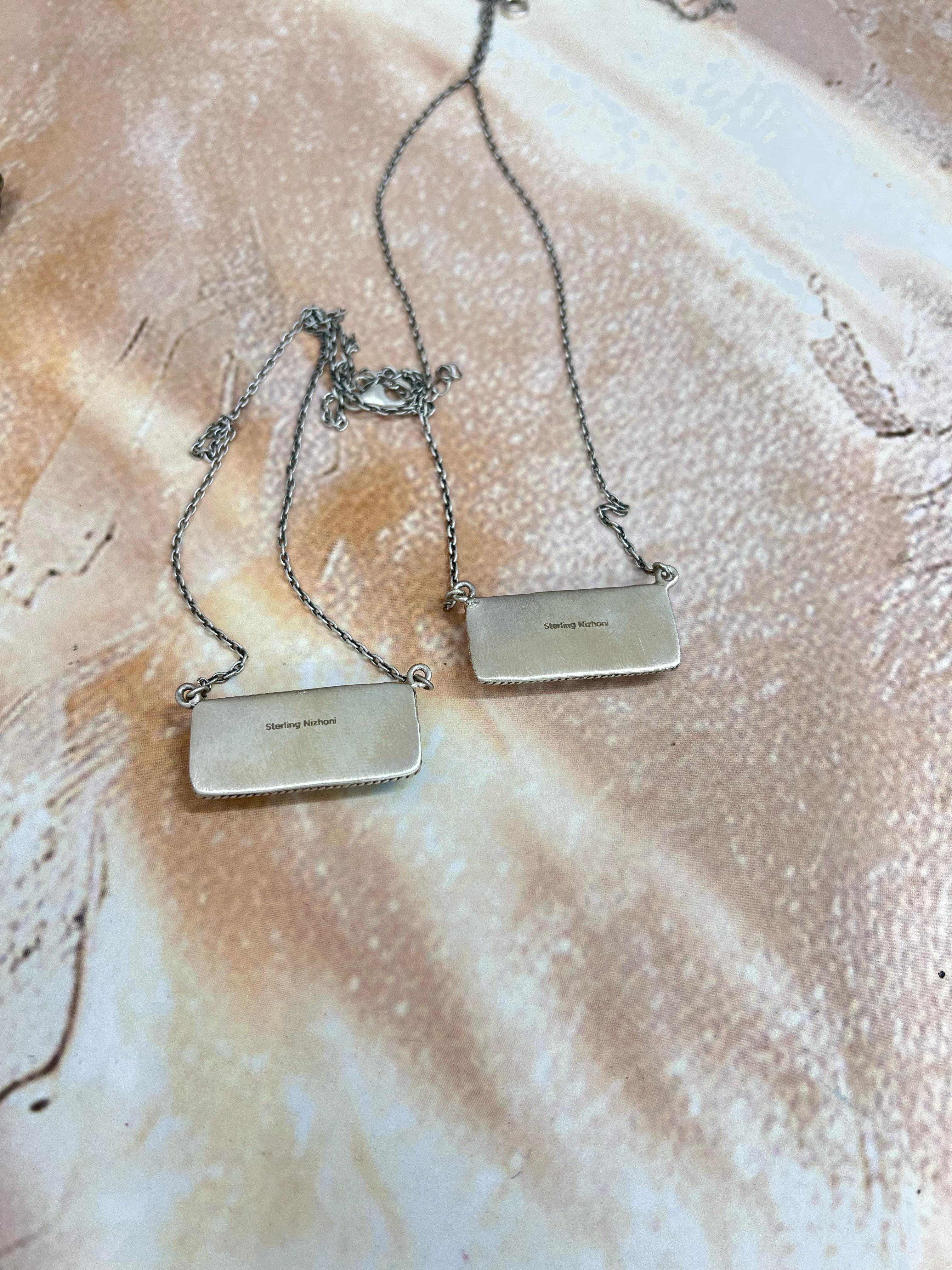 Handmade Sterling Silver White Buffalo, Peacock Dahlia Necklace with Signed Nizhoni