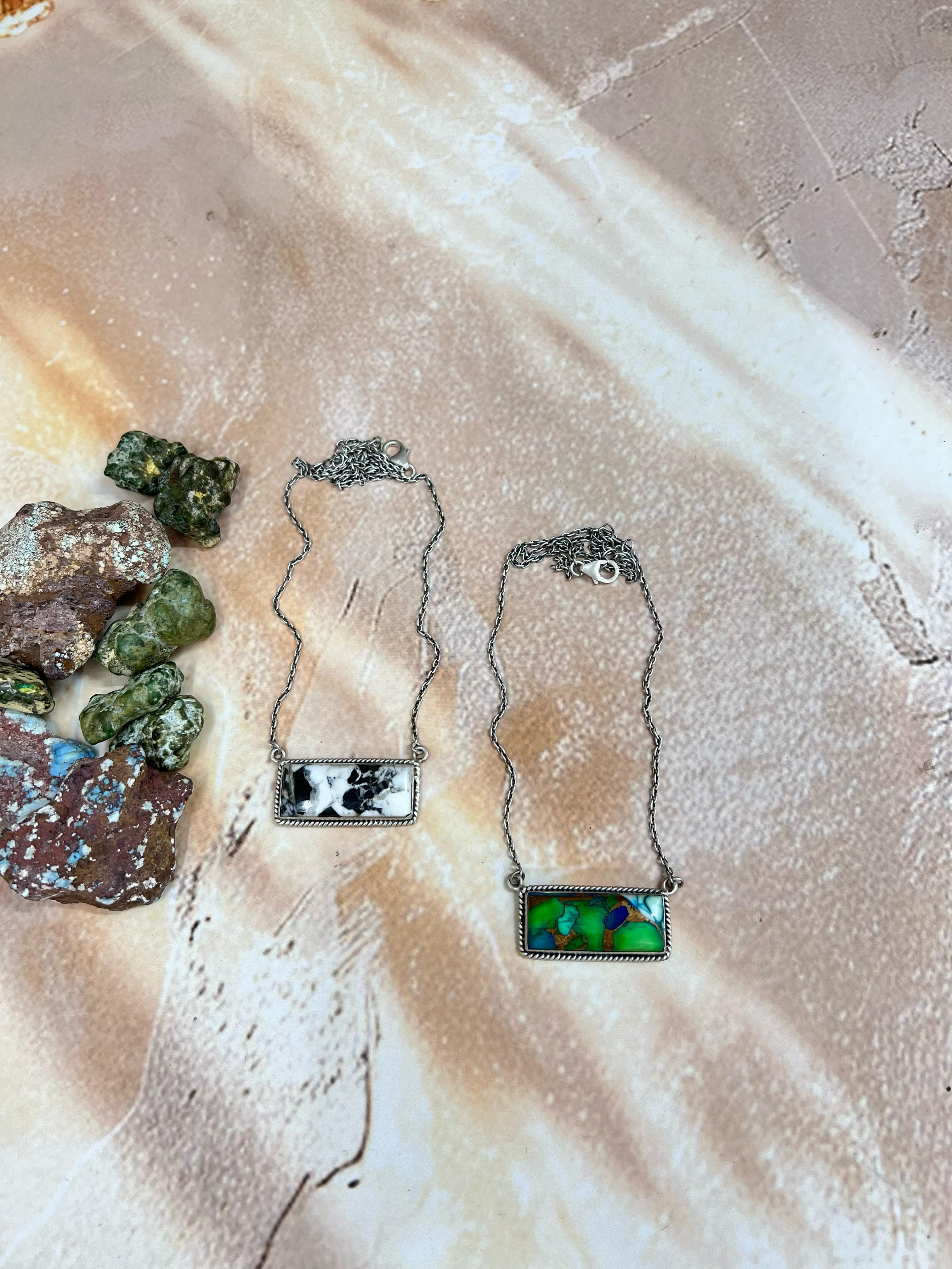 Handmade Sterling Silver White Buffalo, Peacock Dahlia Necklace with Signed Nizhoni