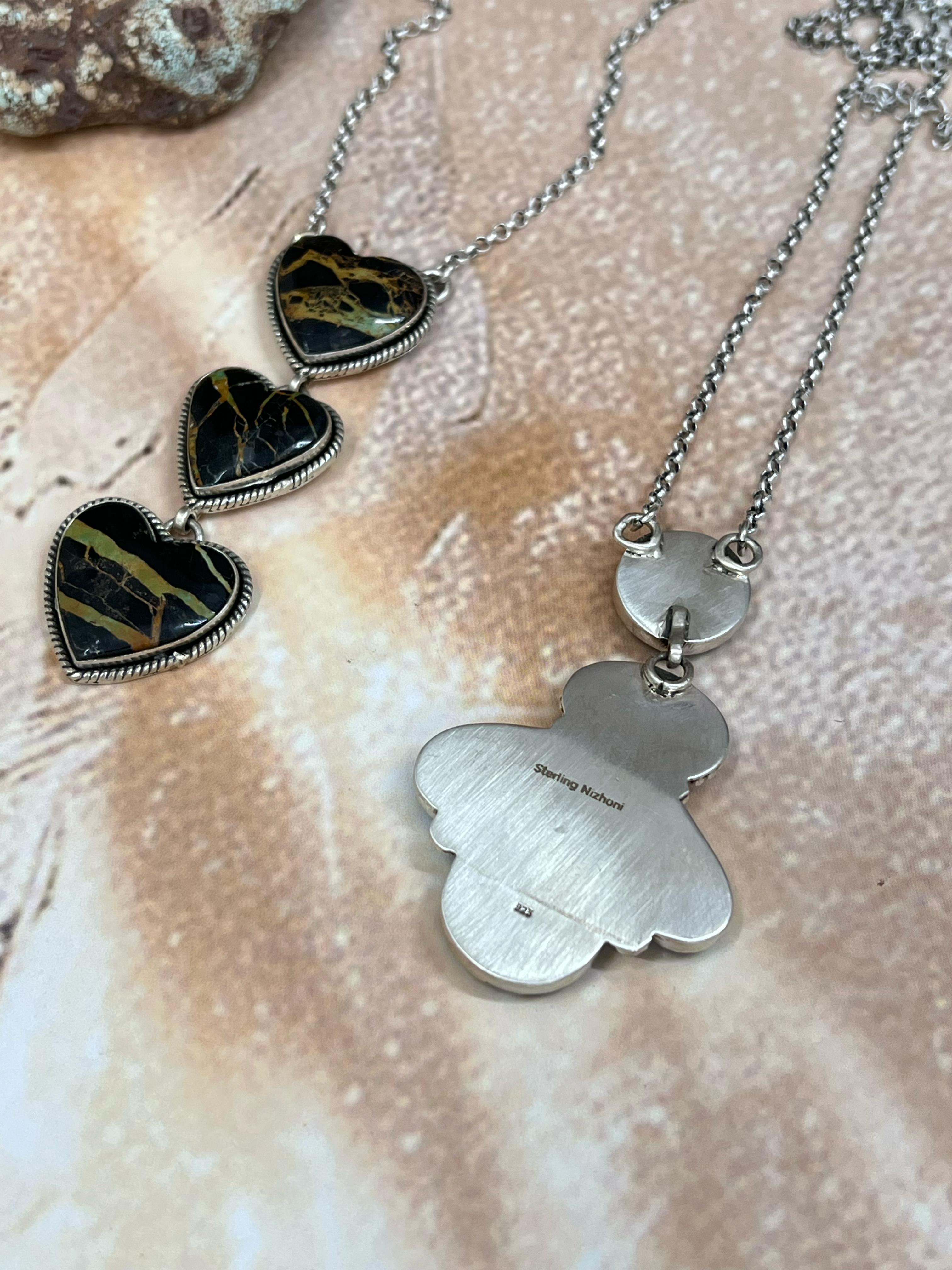 Handmade Sterling Silver Blackjack Turquoise Necklace Signed Nizhoni