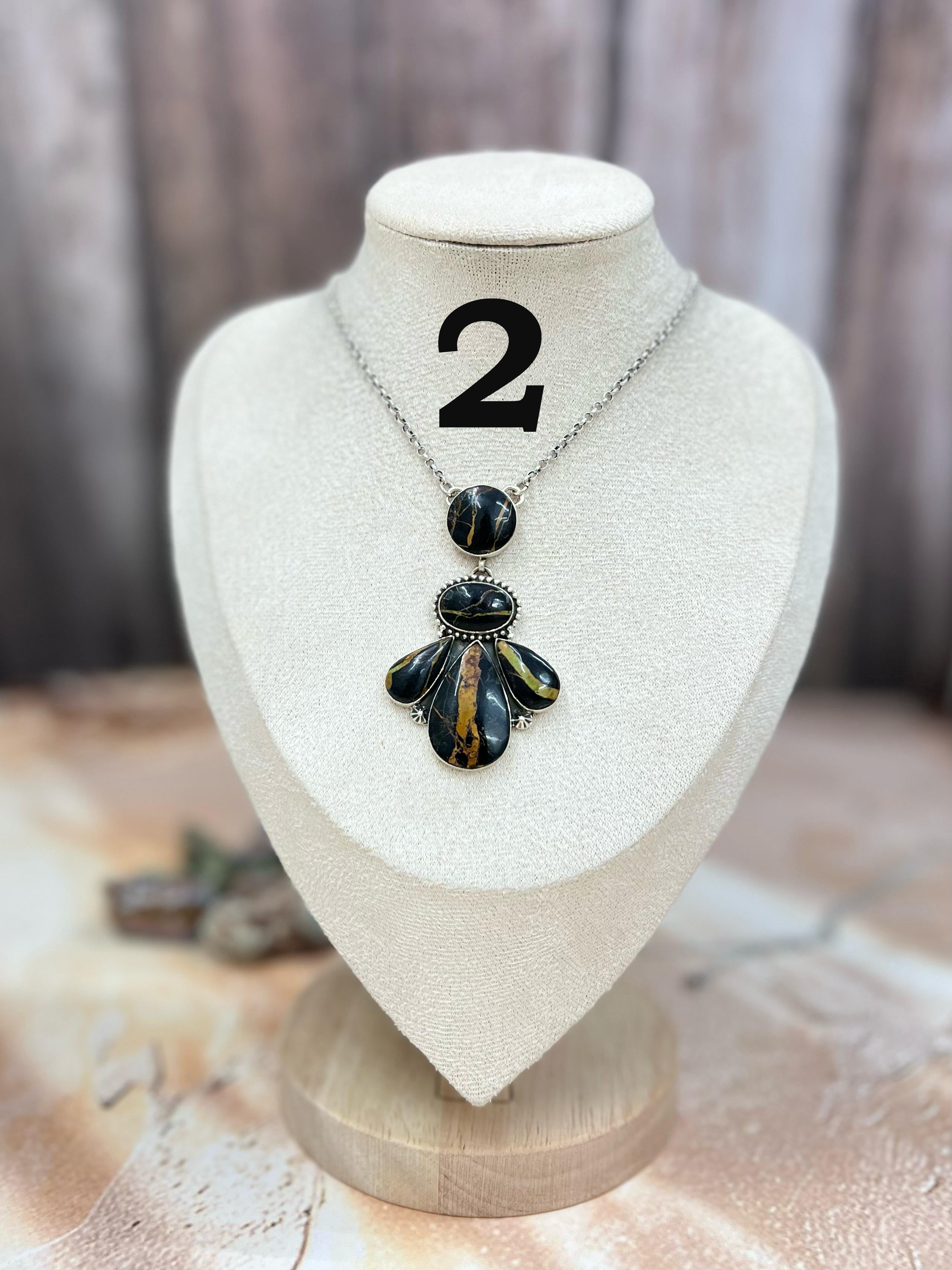 Handmade Sterling Silver Blackjack Turquoise Necklace Signed Nizhoni