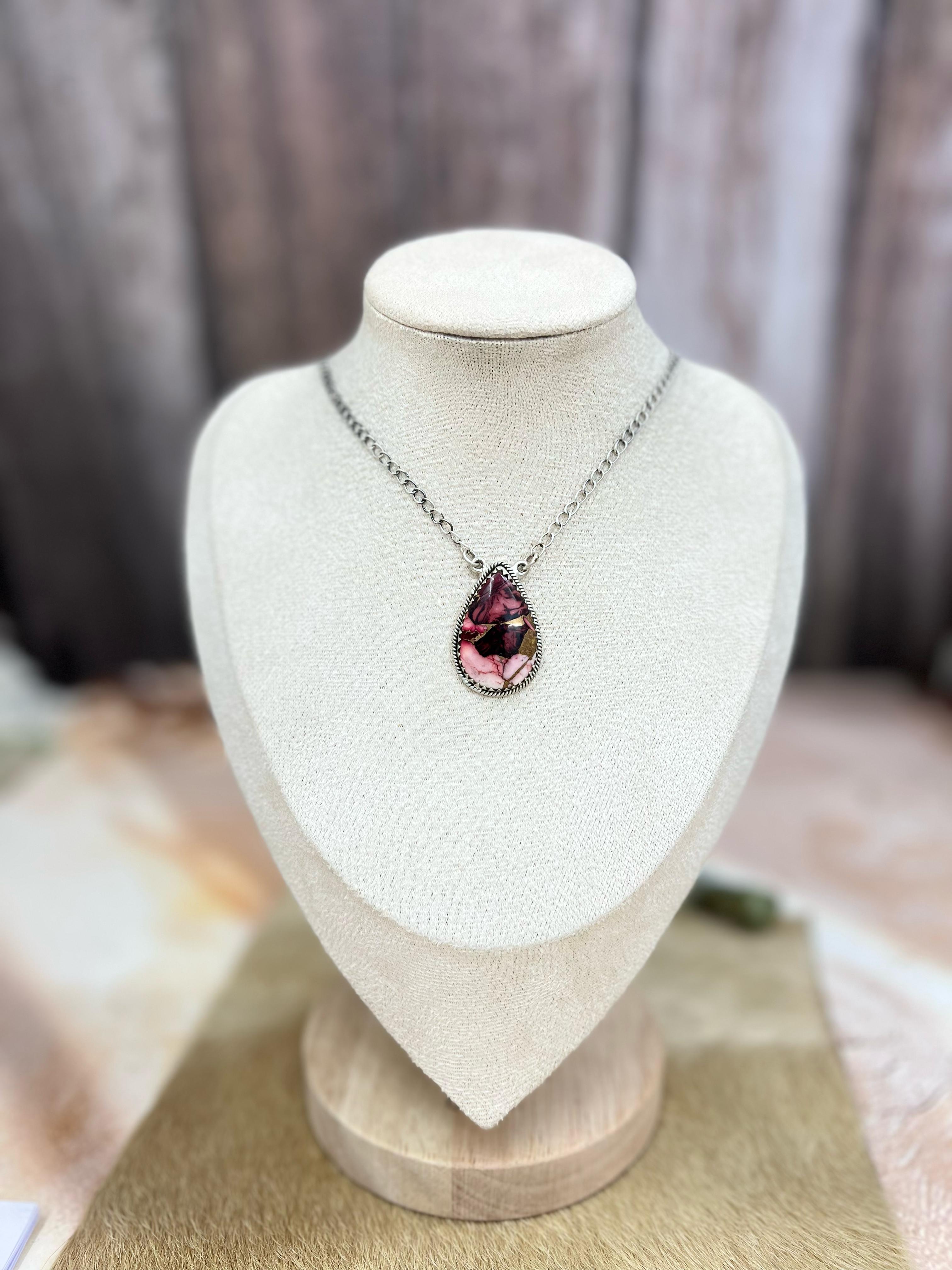 Handmade Sterling Silver Dahlia Rose Necklace with Signed Nizhoni