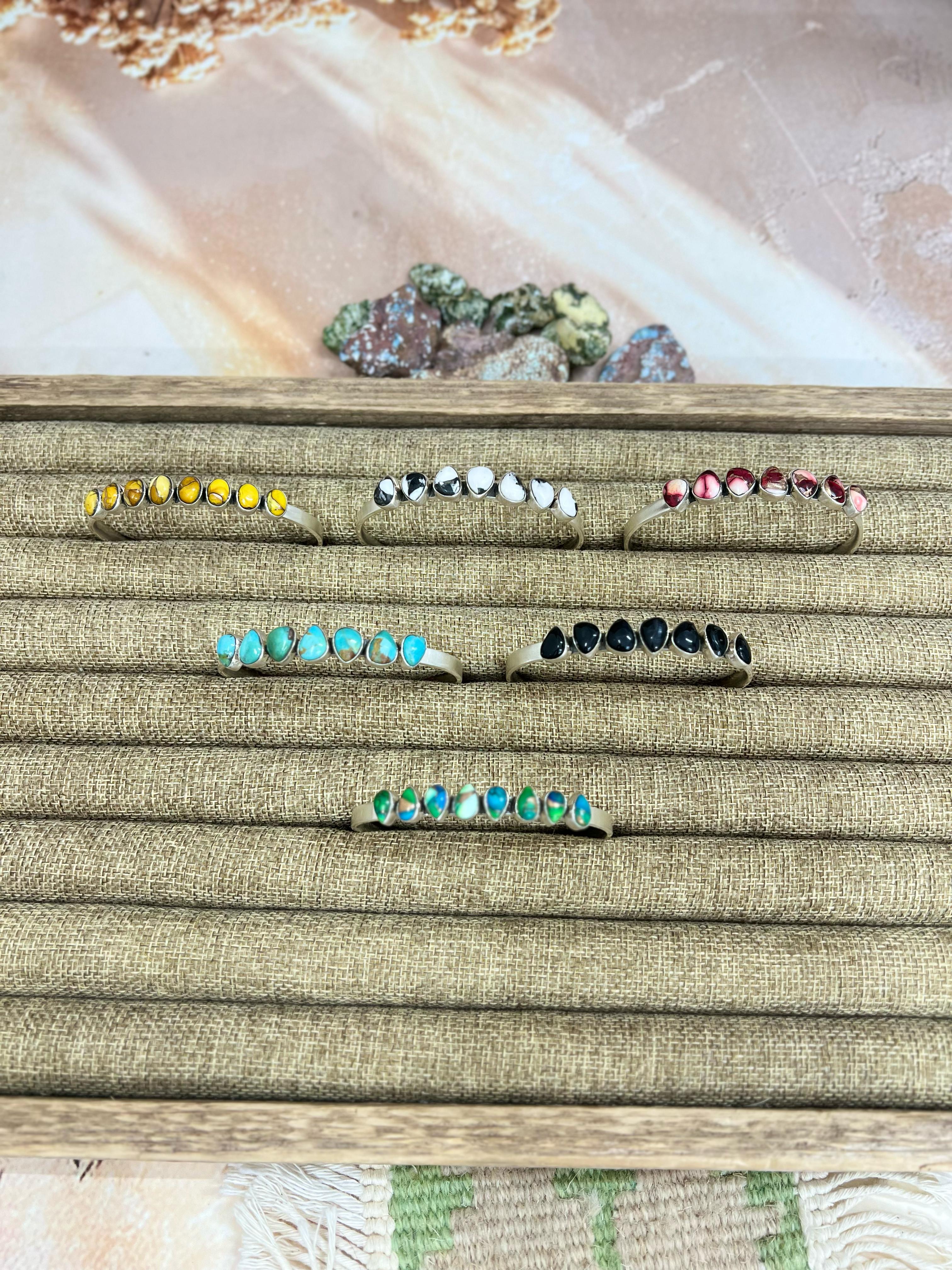 Handmade Sterling Silver Multi Stone Cuff Bracelet with Signed Nizhoni