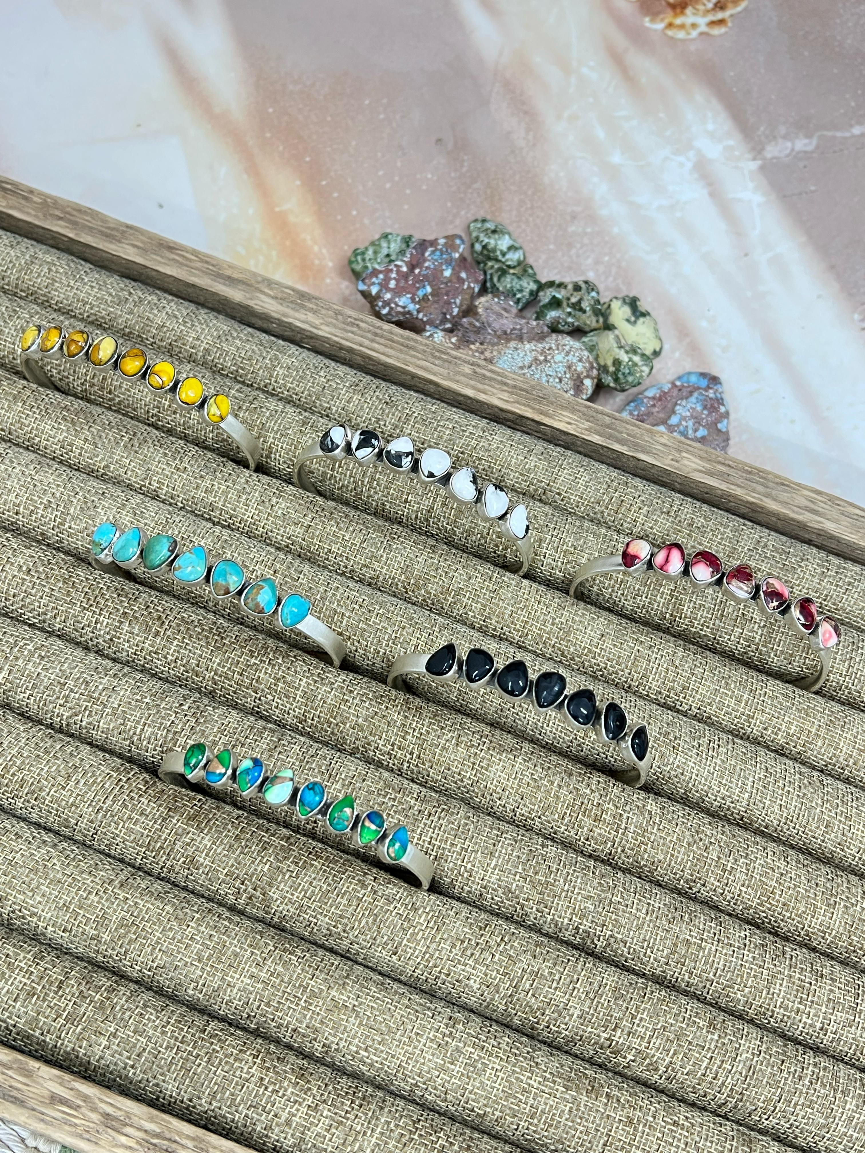 Handmade Sterling Silver Multi Stone Cuff Bracelet with Signed Nizhoni