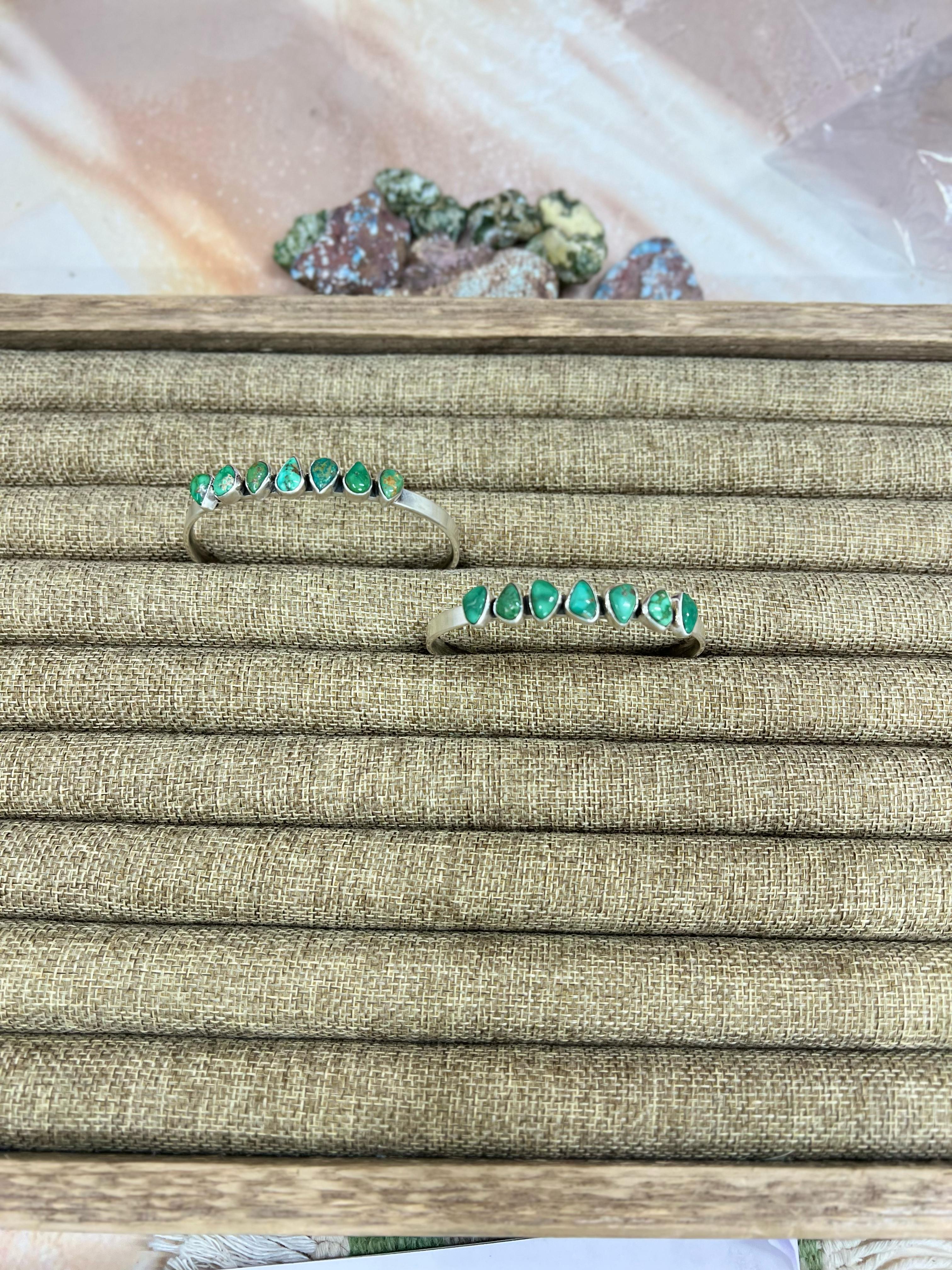 Handmade Sterling Silver Emarald Valley Turquoise Cuff Bracelet with Signed Nizhoni