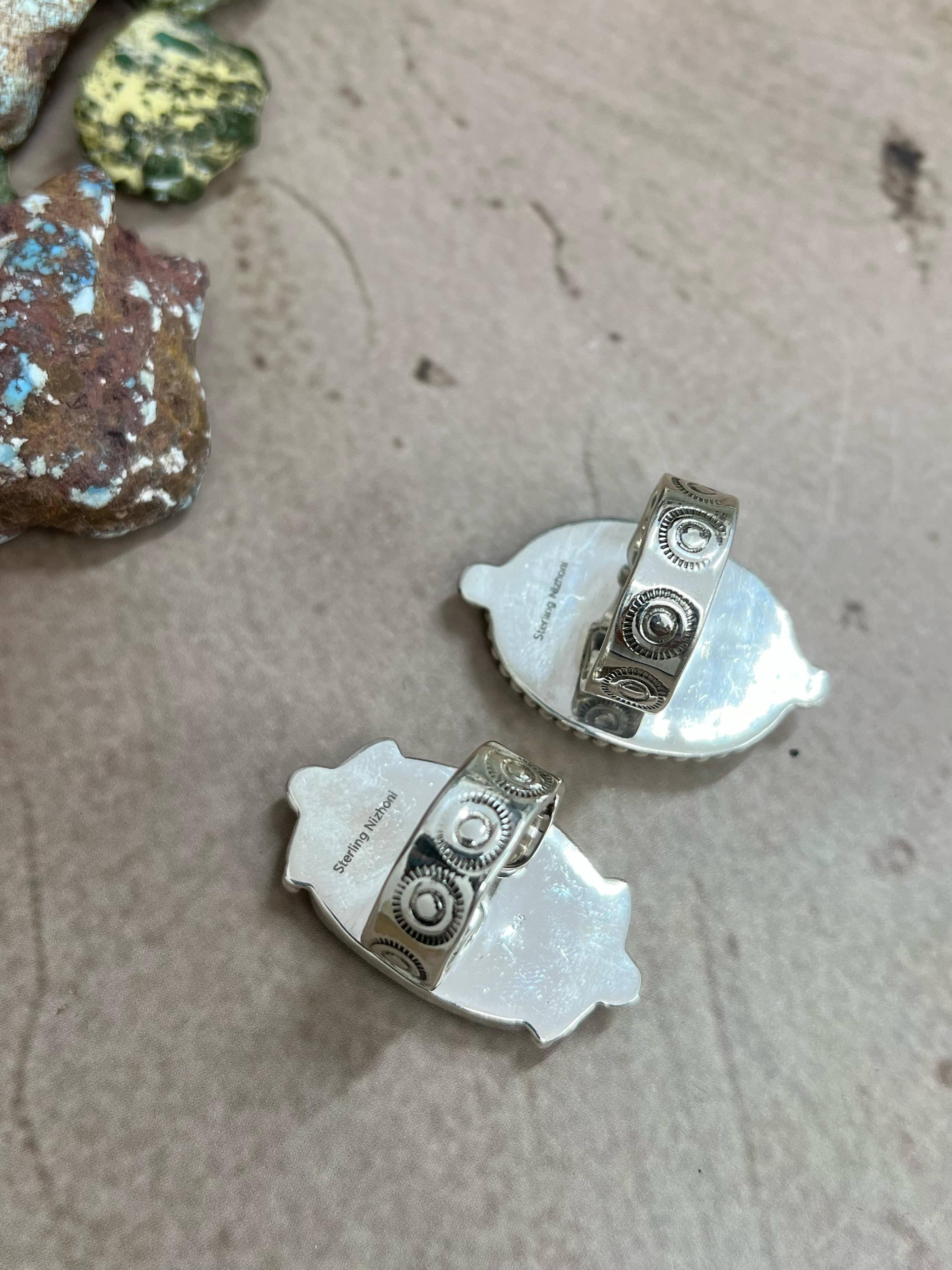 Handmade Sterling Silver Chrysocolla White Buffalo Turquoise Adjustable Ring With Signed Nizhoni