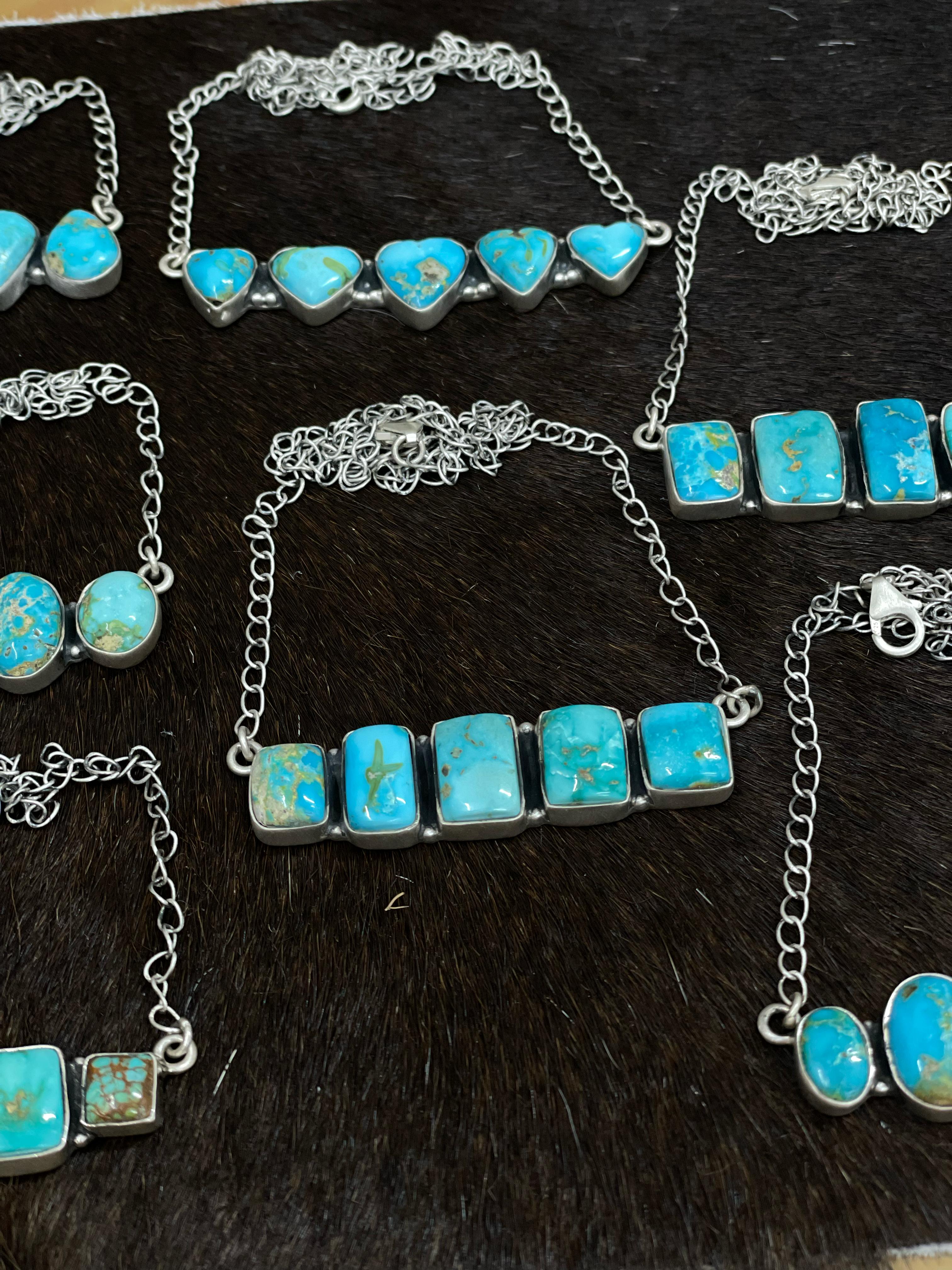 Handmade Sterling Silver South Hill Turquoise Necklace with Signed Nizhoni