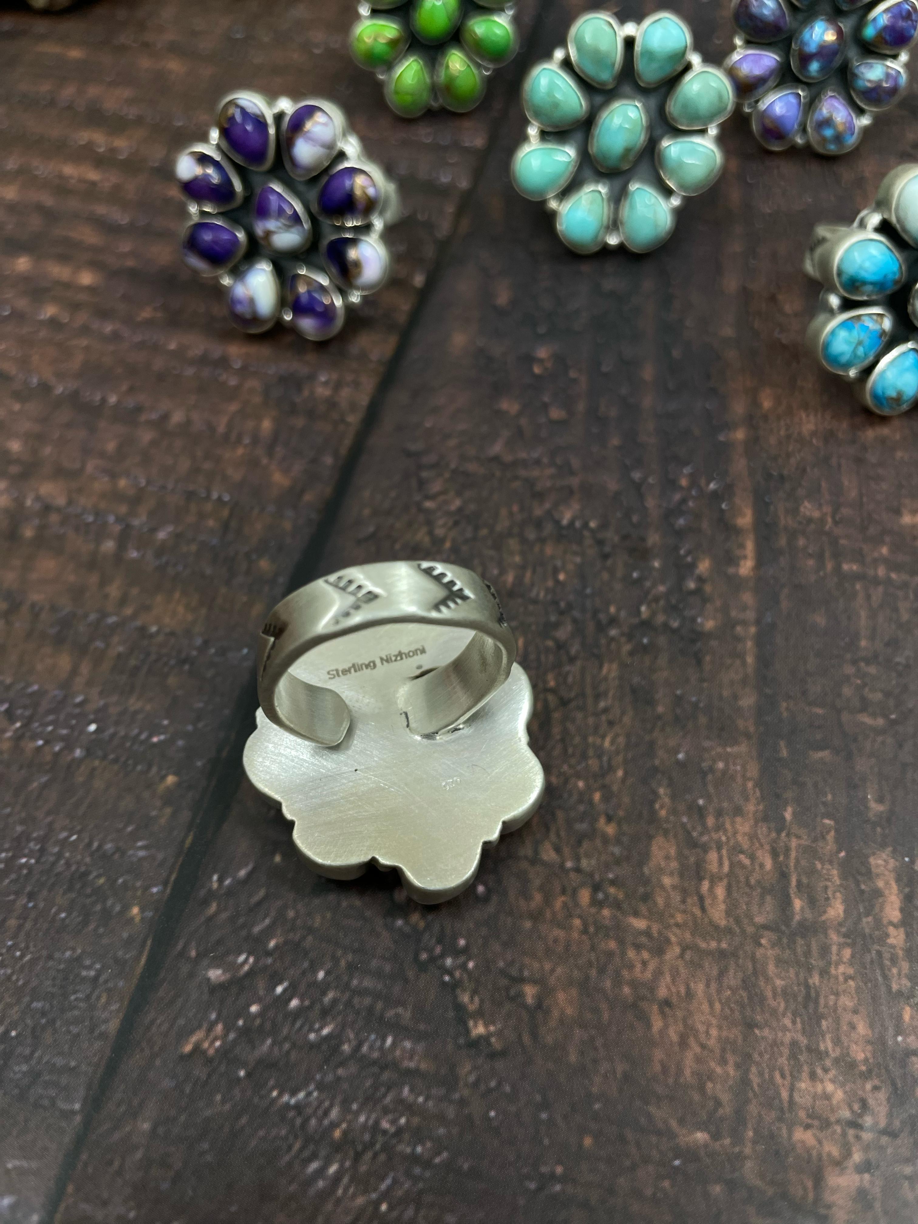 Handmade Sterling Silver Multi Stone Adjustable Ring With Signed Nizhoni