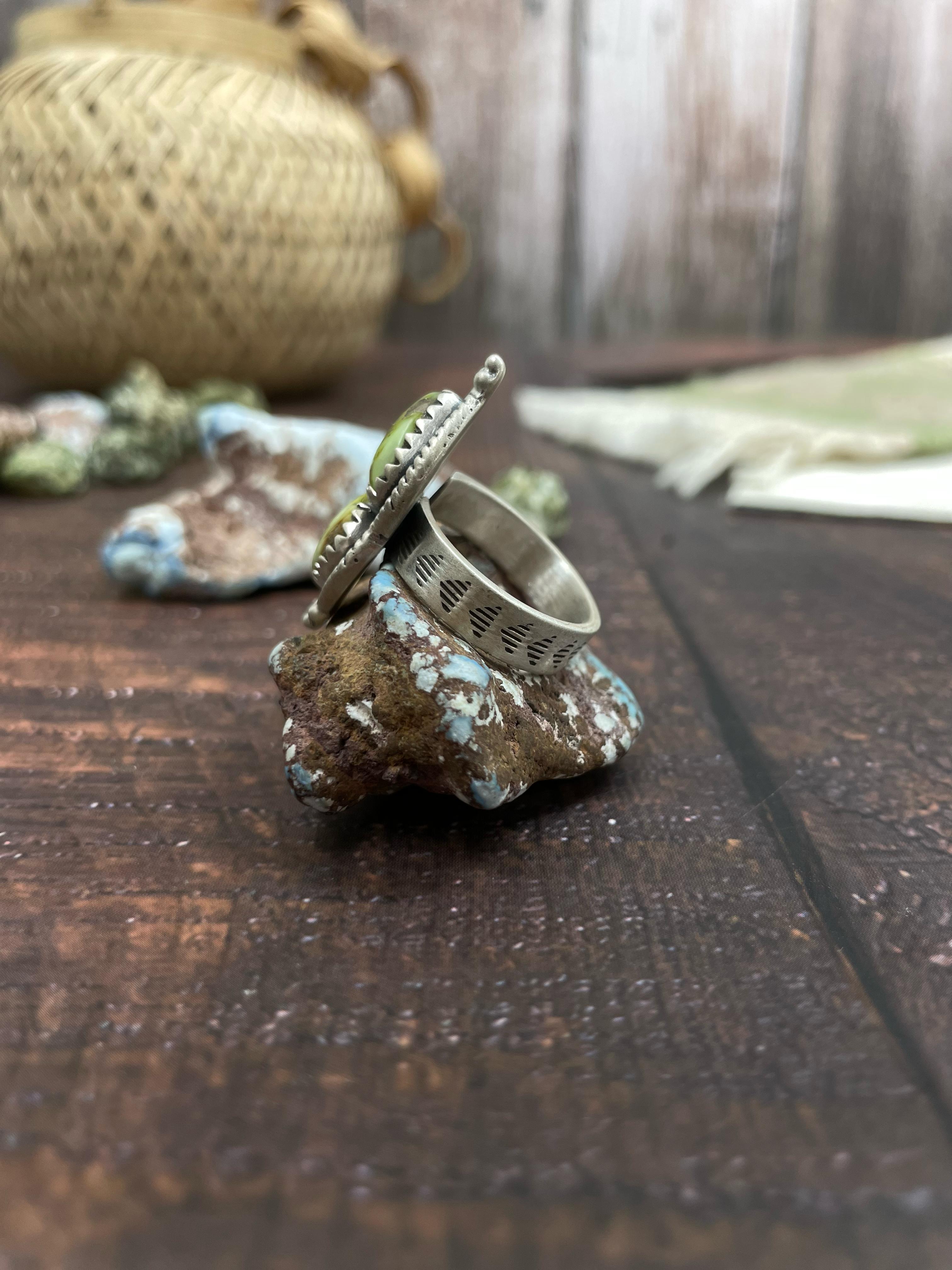 Handmade Sterling Silver Palomino Turquoise Adjustable Ring with Signed Nizhoni