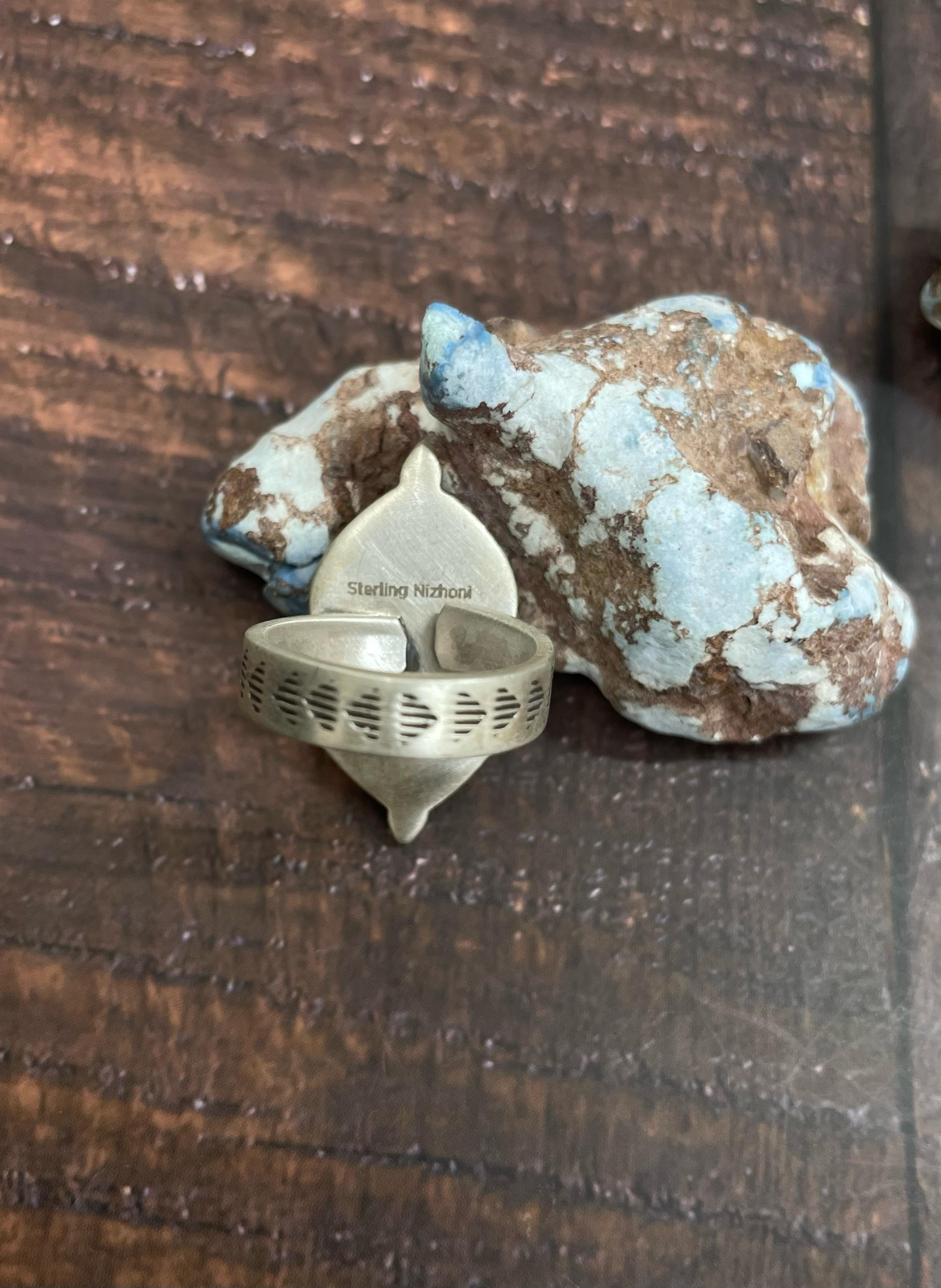 Handmade Sterling Silver Palomino Turquoise Adjustable Ring with Signed Nizhoni