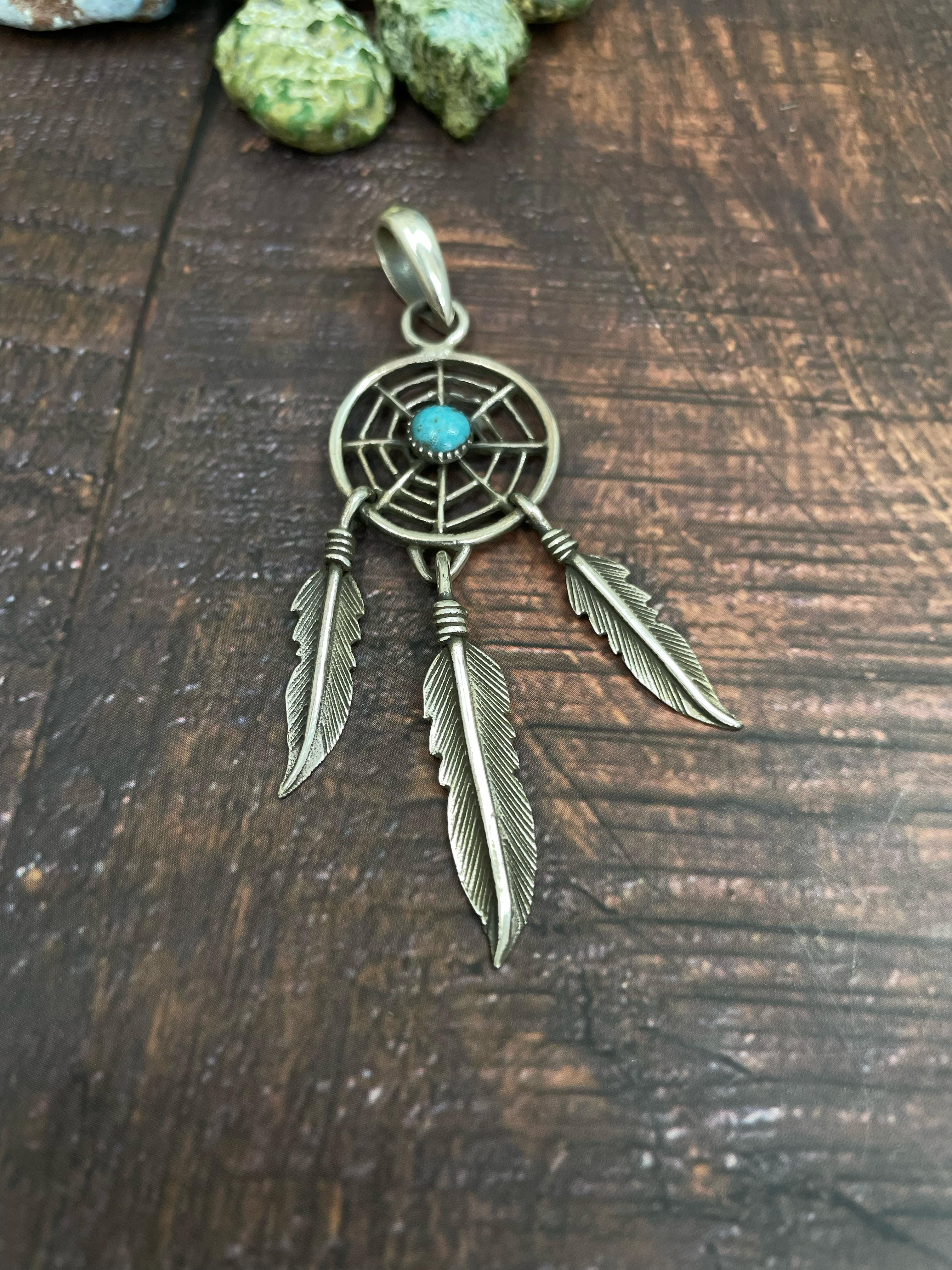 Handmade Sterling Silver Kingman Turquoise Pendent with Signed Nizhoni