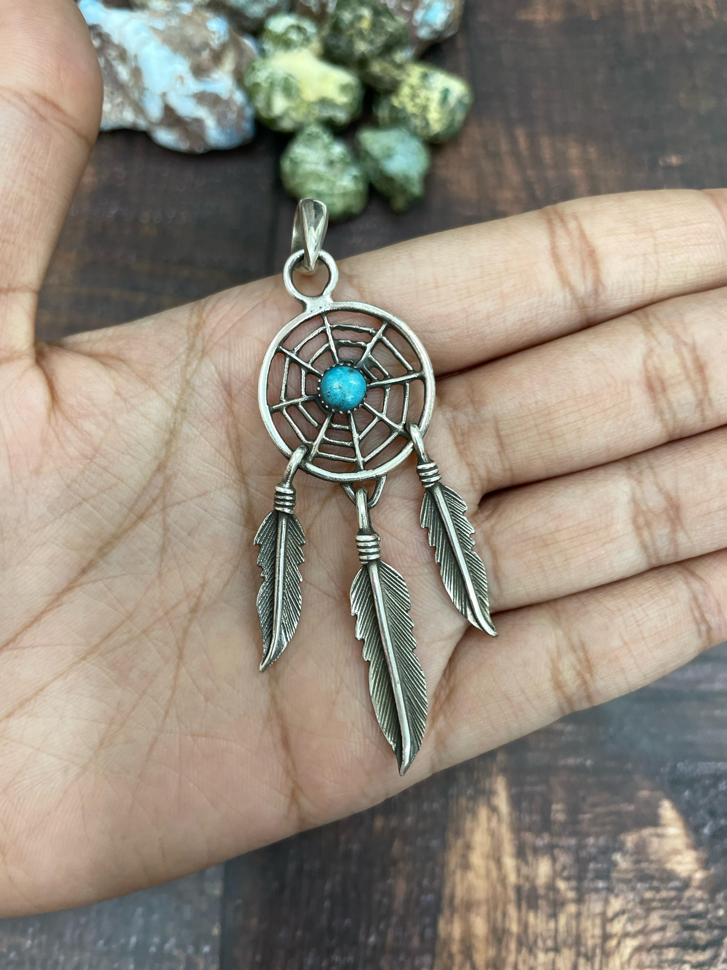 Handmade Sterling Silver Kingman Turquoise Pendent with Signed Nizhoni