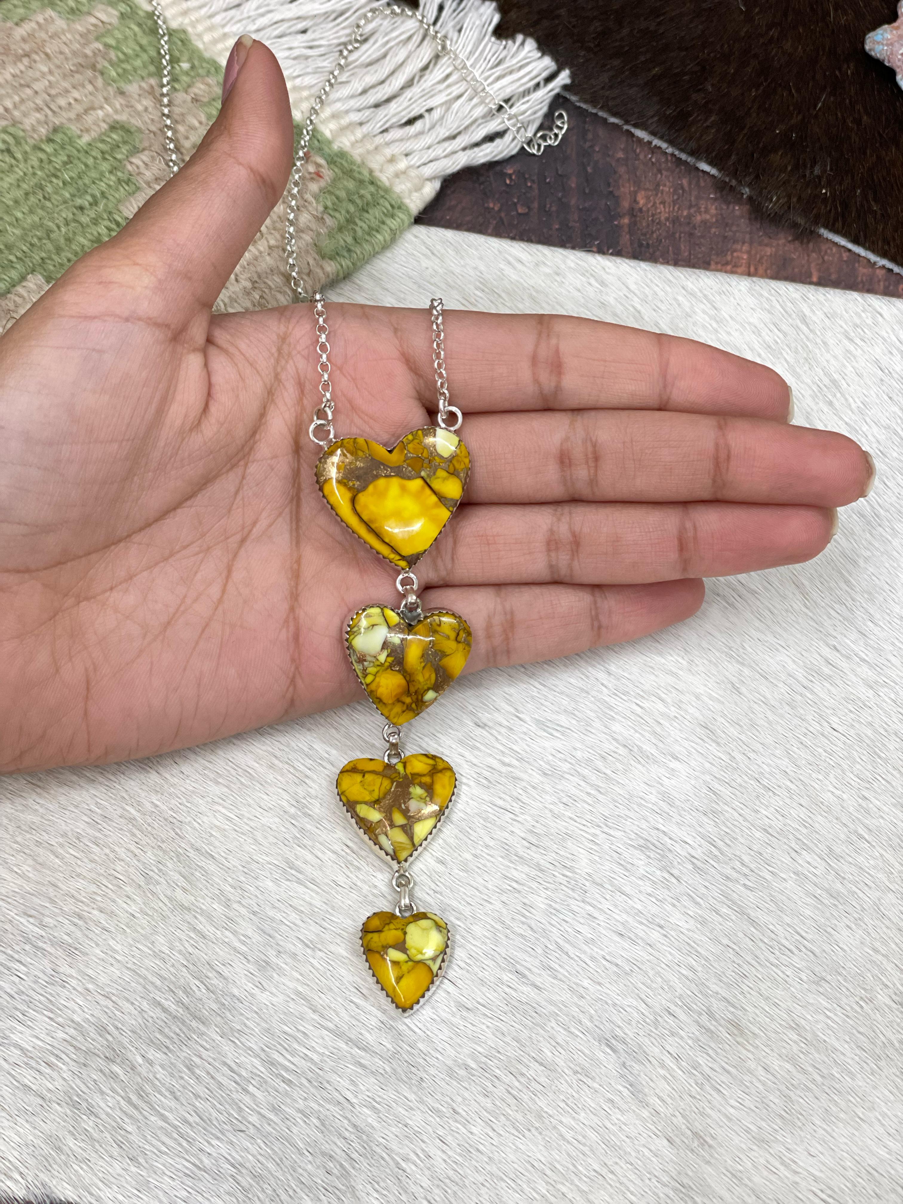 Handmade Sterling Silver Honey Hearts Dahlia Necklace with Signed Nizhoni