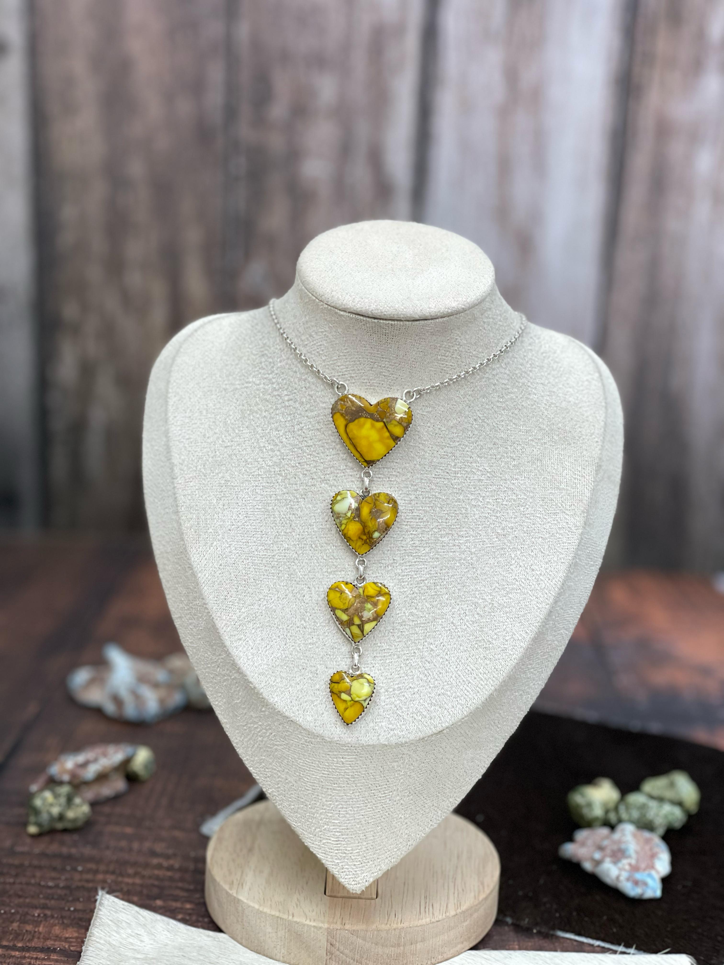 Handmade Sterling Silver Honey Hearts Dahlia Necklace with Signed Nizhoni