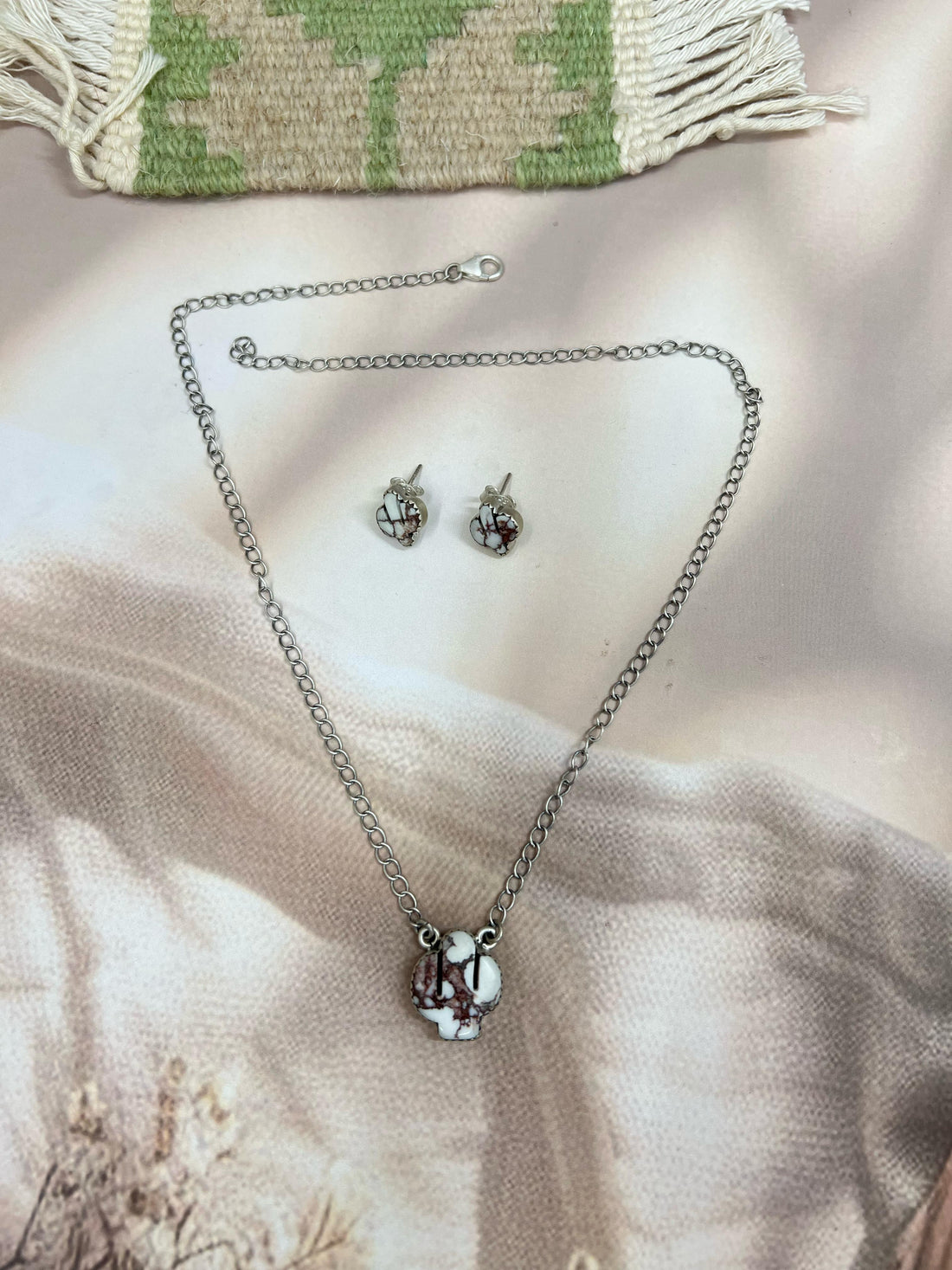 Handmade Sterling Silver Wild Horse Saguaro Necklace Earrings Set with Signed Nizhoni