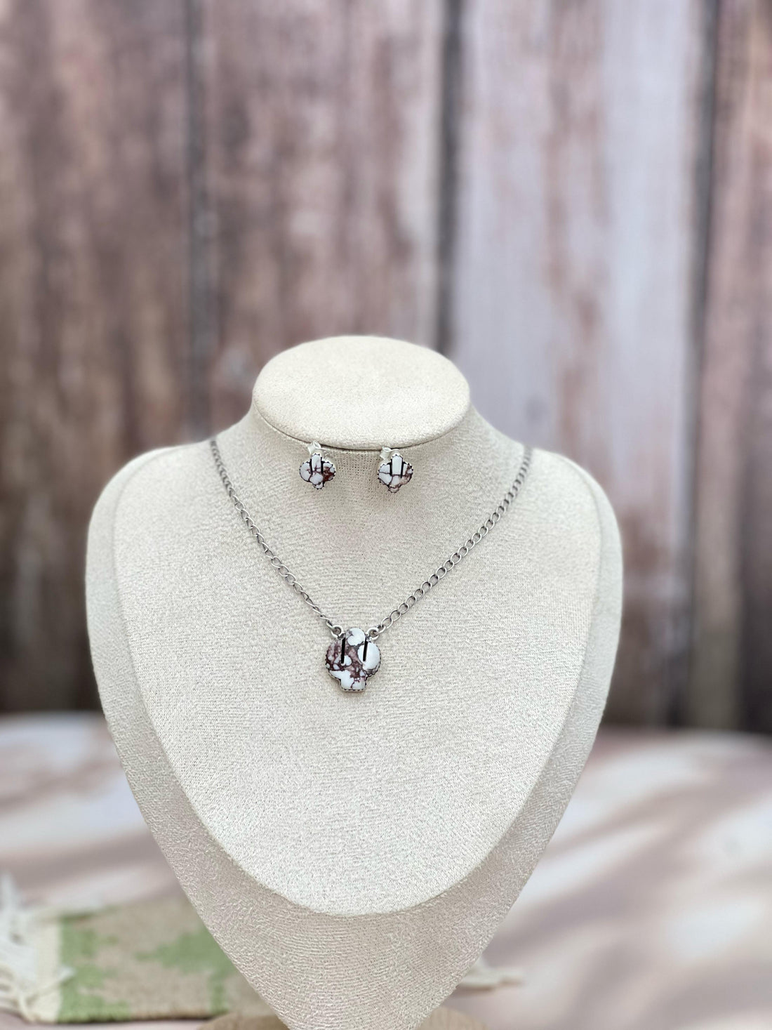 Handmade Sterling Silver Wild Horse Saguaro Necklace Earrings Set with Signed Nizhoni