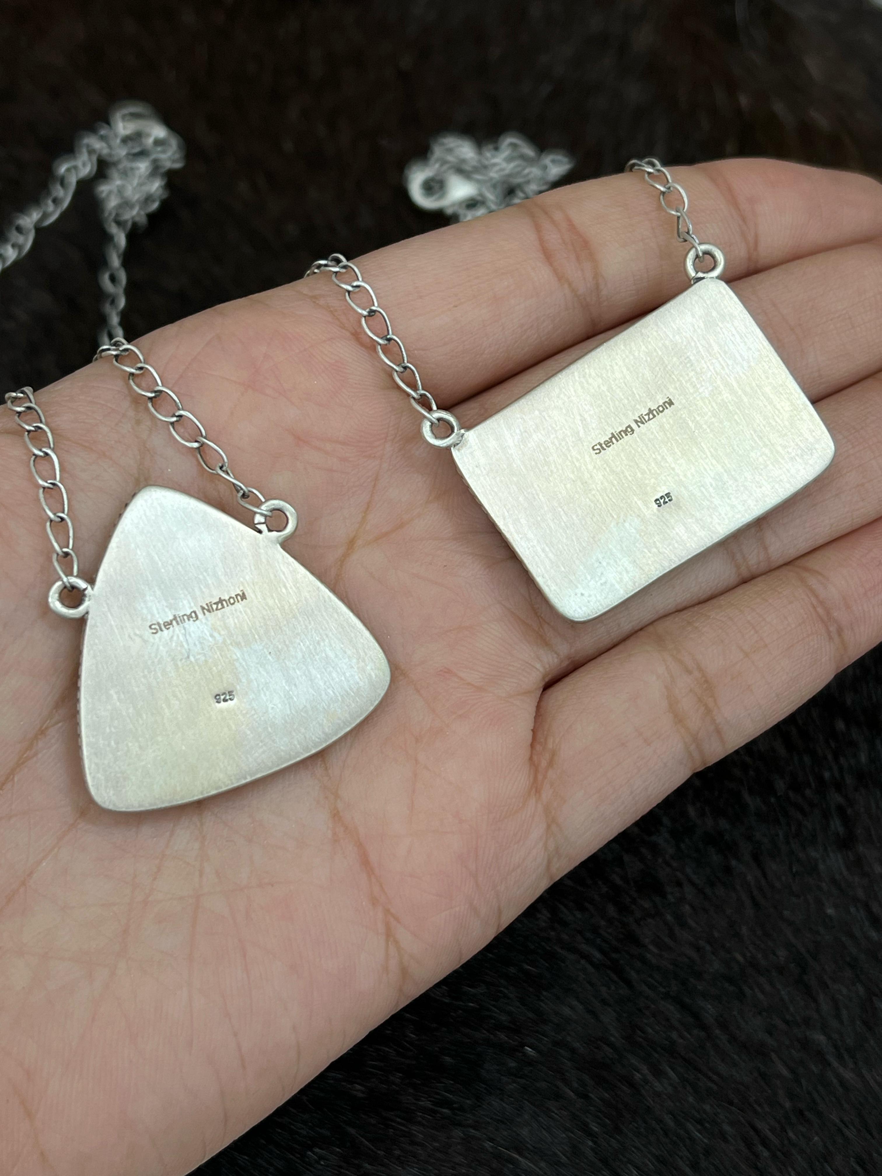 Handmade Sterling Silver Peacock Dahlia, White Buffalo Turquoise Necklace with Signed Nizhoni