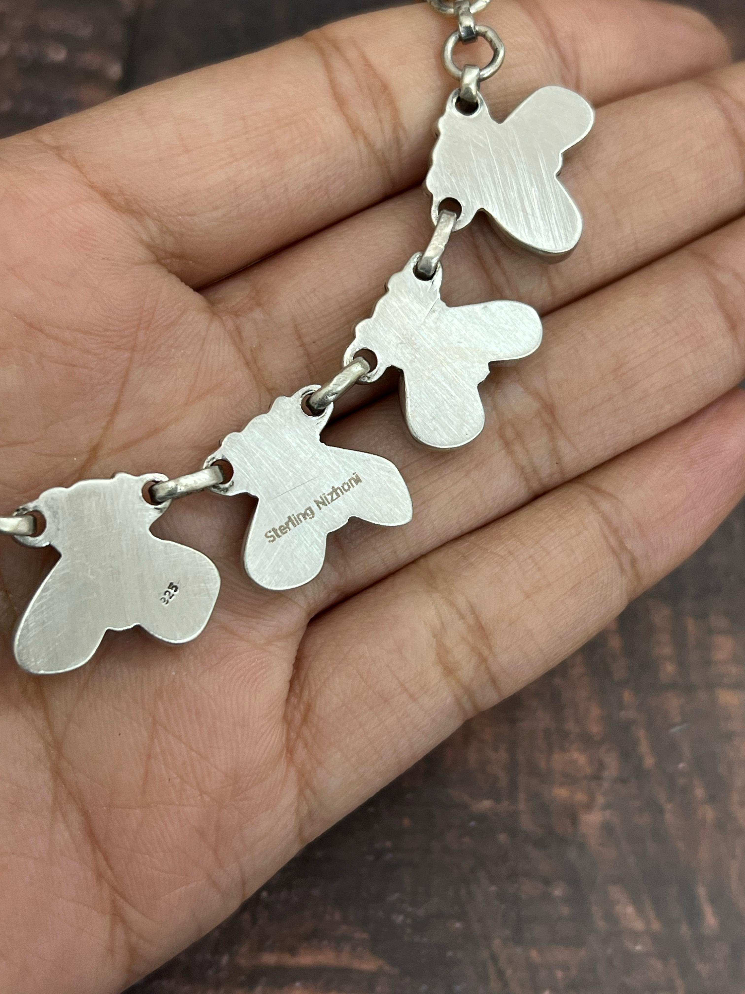 Handmade Sterling Silver Dahlia Rose with Emerald Valley Turquoise Necklace, Signed Nizhoni