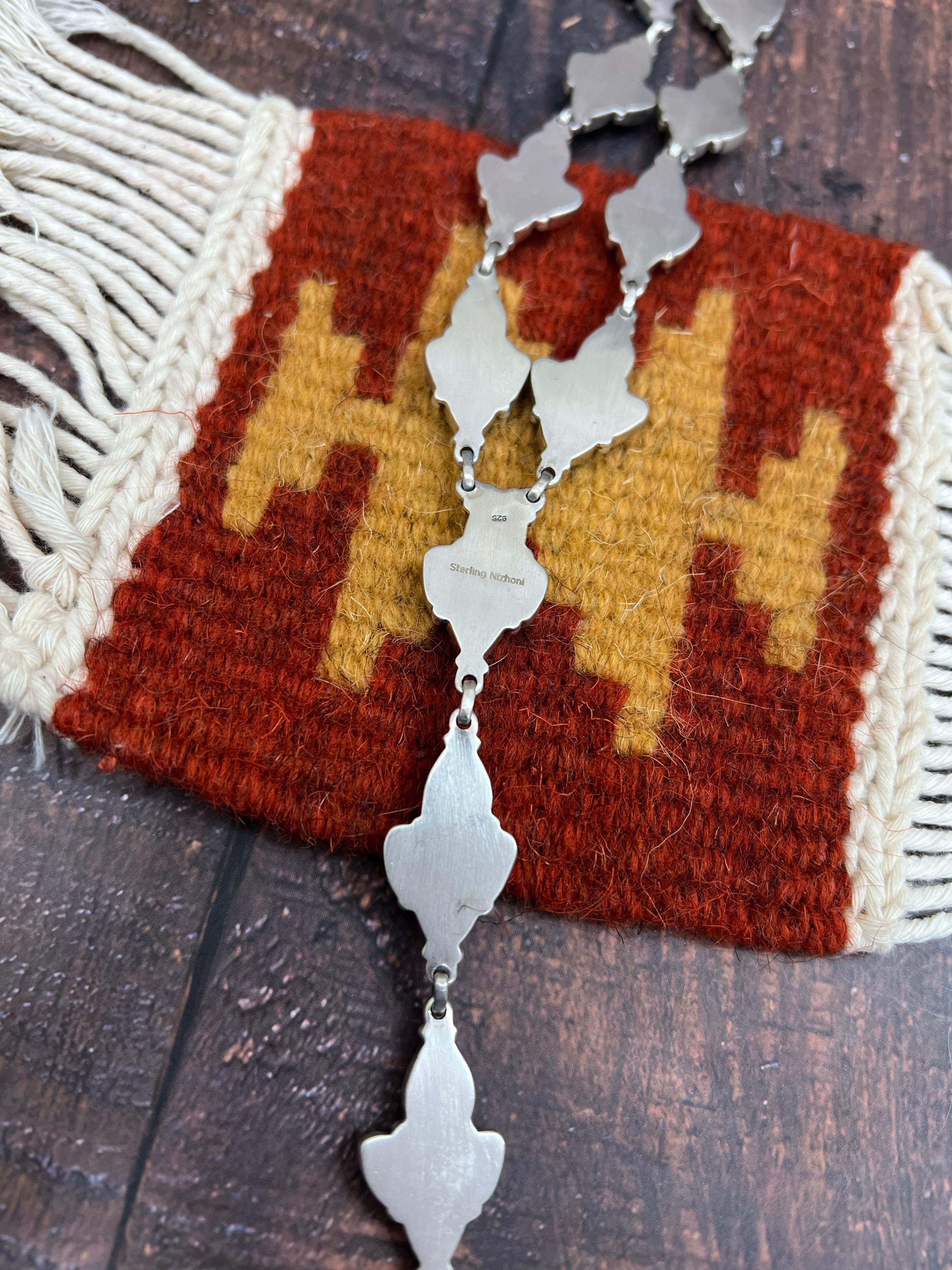 Handmade Sterling Silver Dahlia Rose with Emerald Valley Turquoise Necklace, Signed Nizhoni