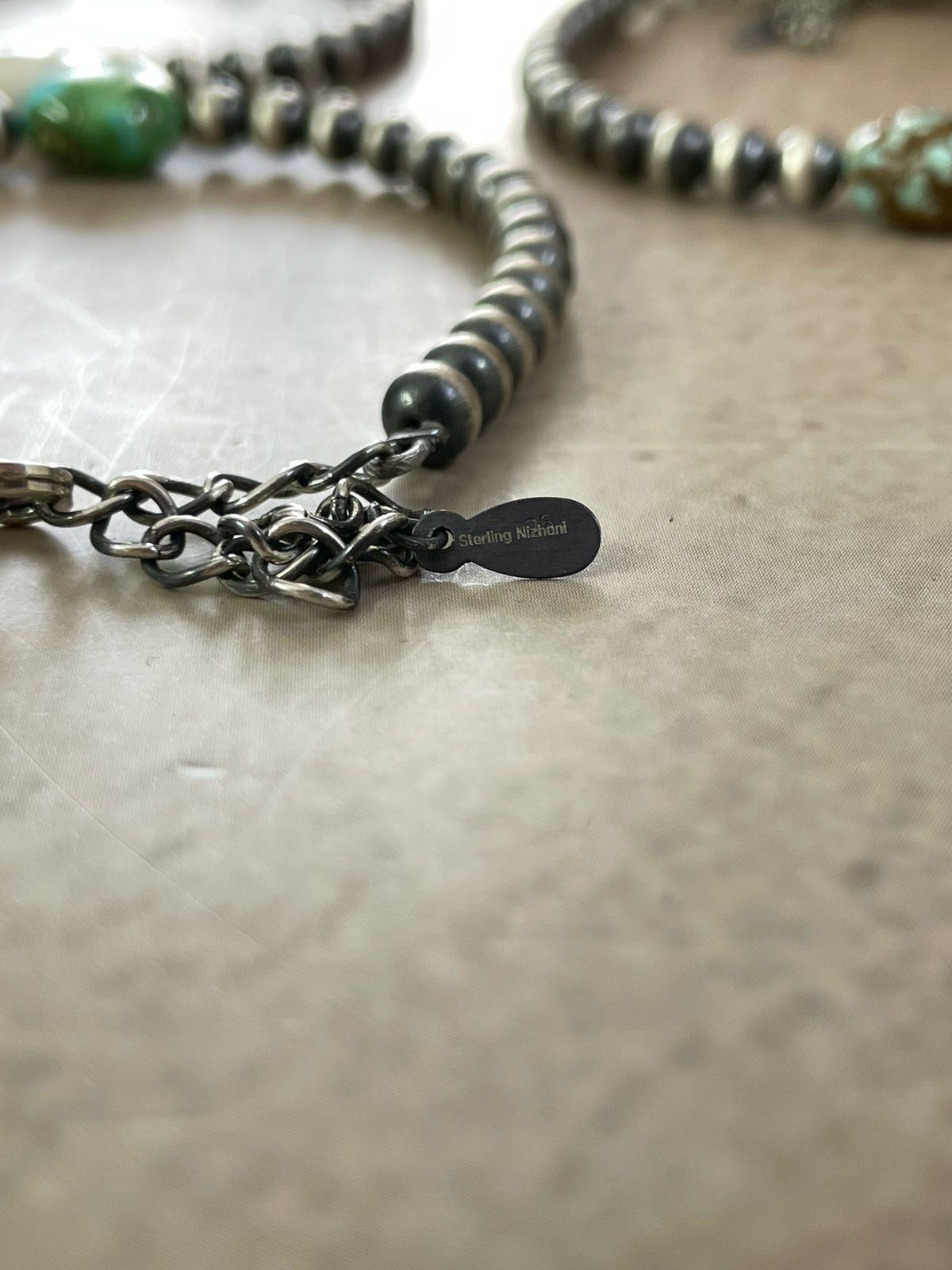 Handmade Sterling Silver Multi Stone Beaded Bracelet with Signed Nizhoni