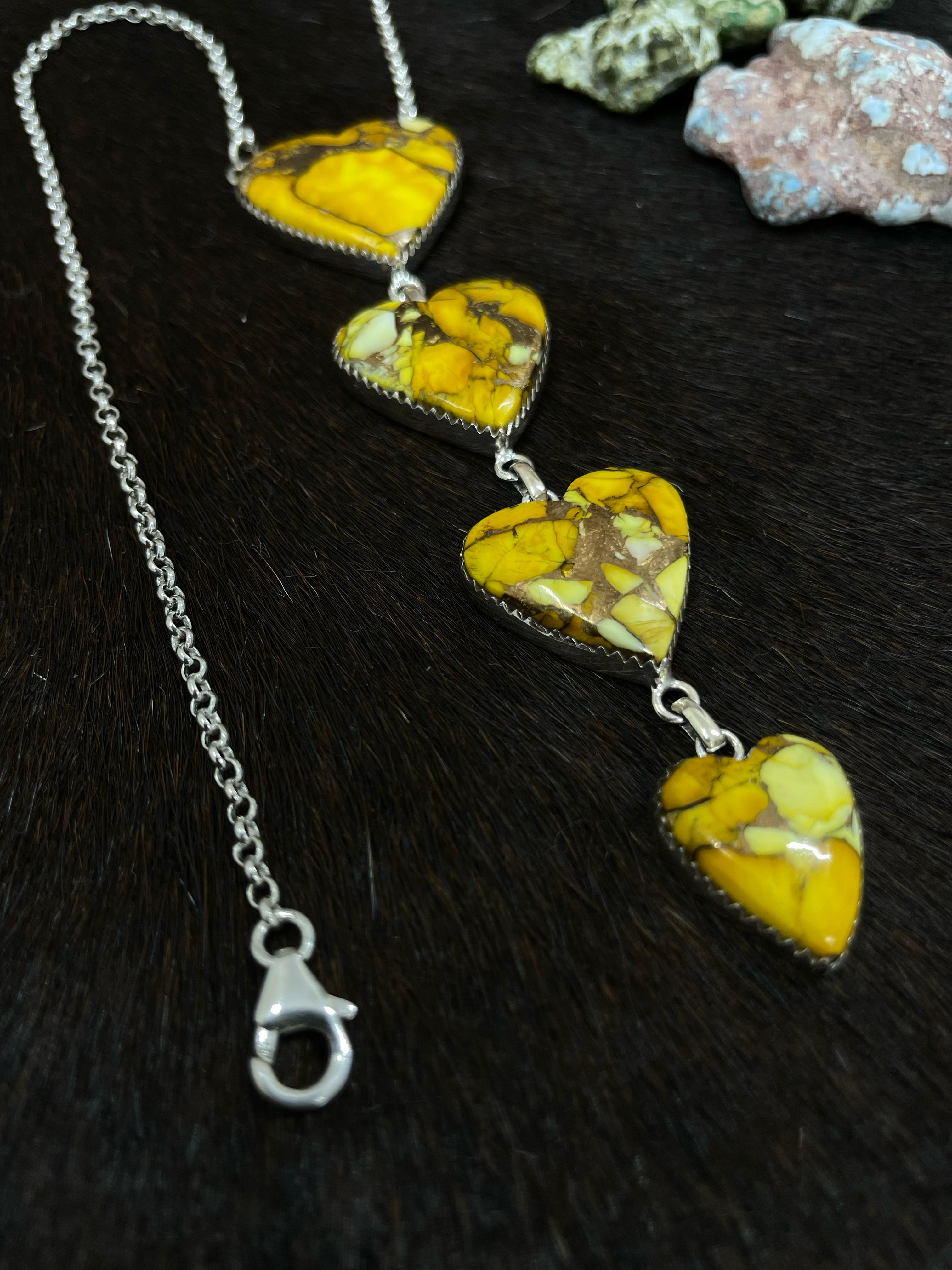 Handmade Sterling Silver Honey Hearts Dahlia Necklace with Signed Nizhoni