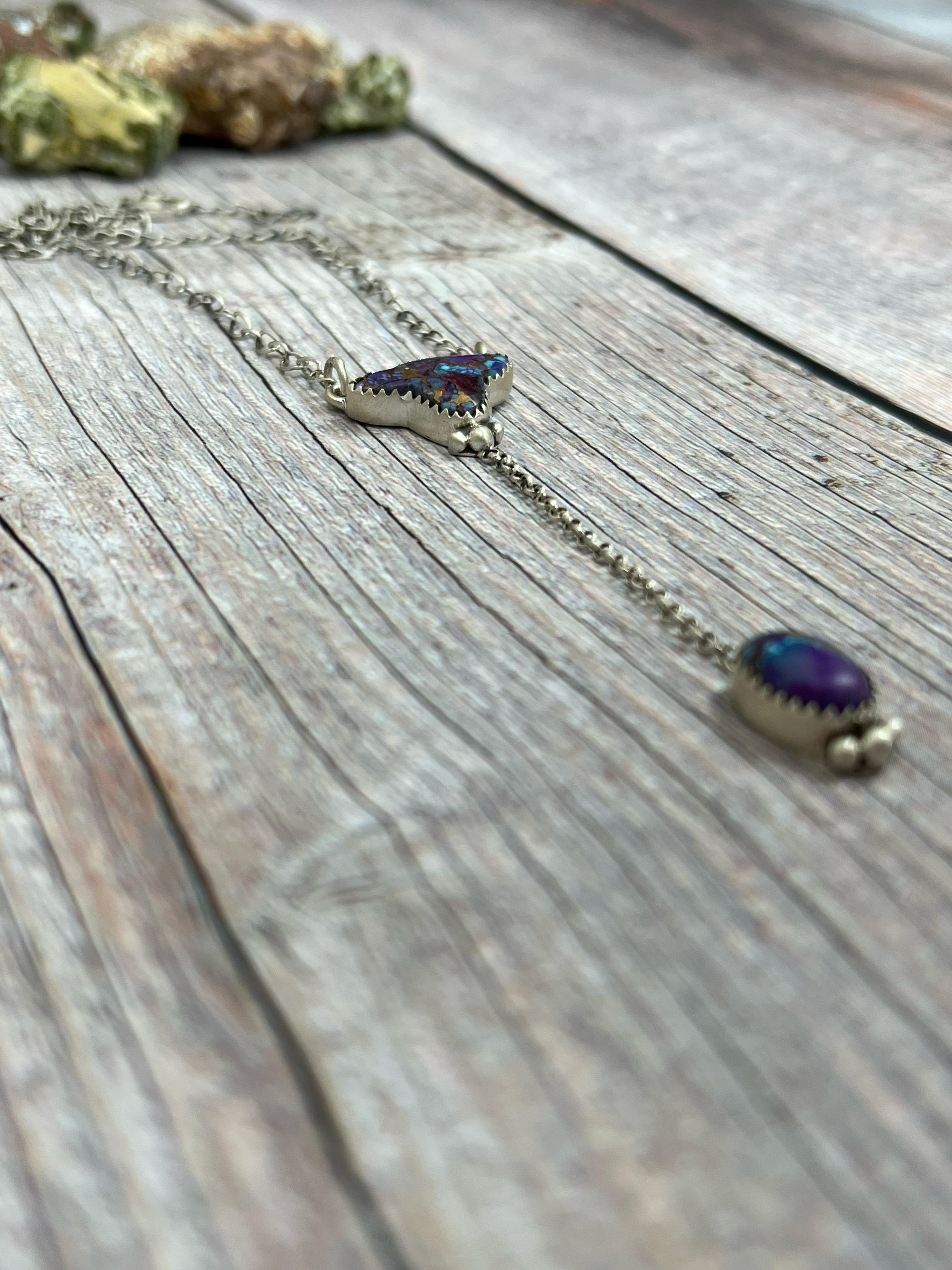 Handmade Sterling Silver Purple Kingman Mojave Bull Necklace with Signed Nizhoni