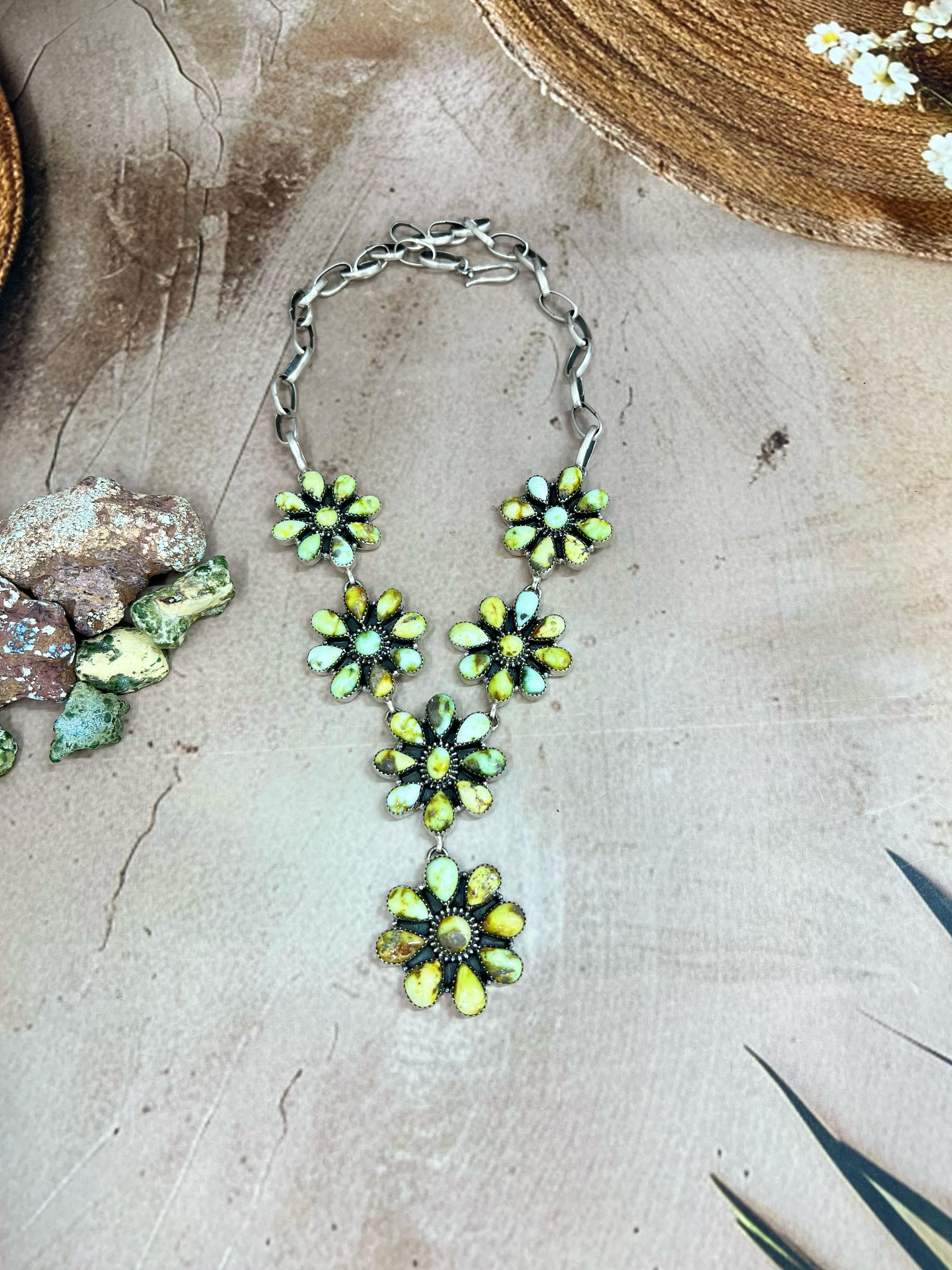 Handmade Sterling Silver Palomino Turquoise Necklace with Signed Nizhoni (h8)