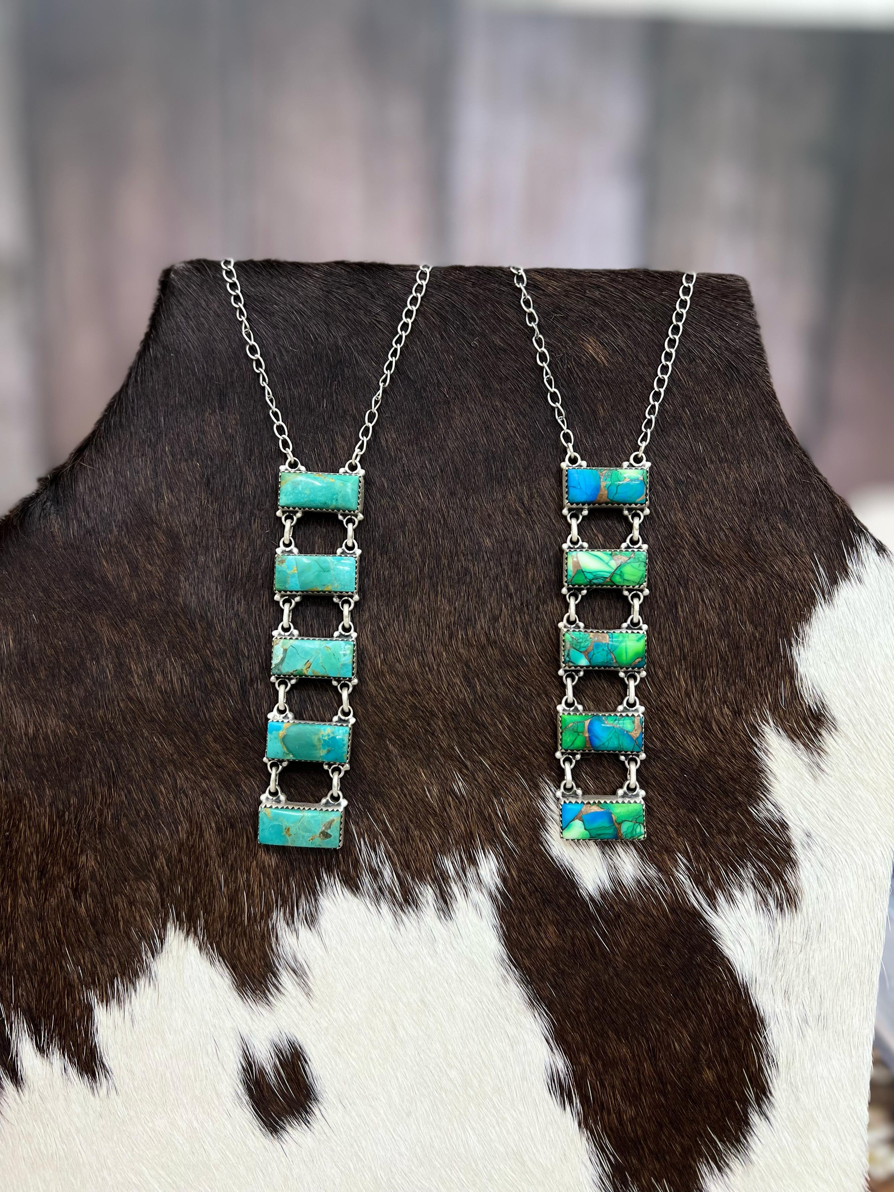 Handmade Sterling Silver Kingman Turquoise, Peacock Dahlia Necklace with Signed Nizhoni (h6)