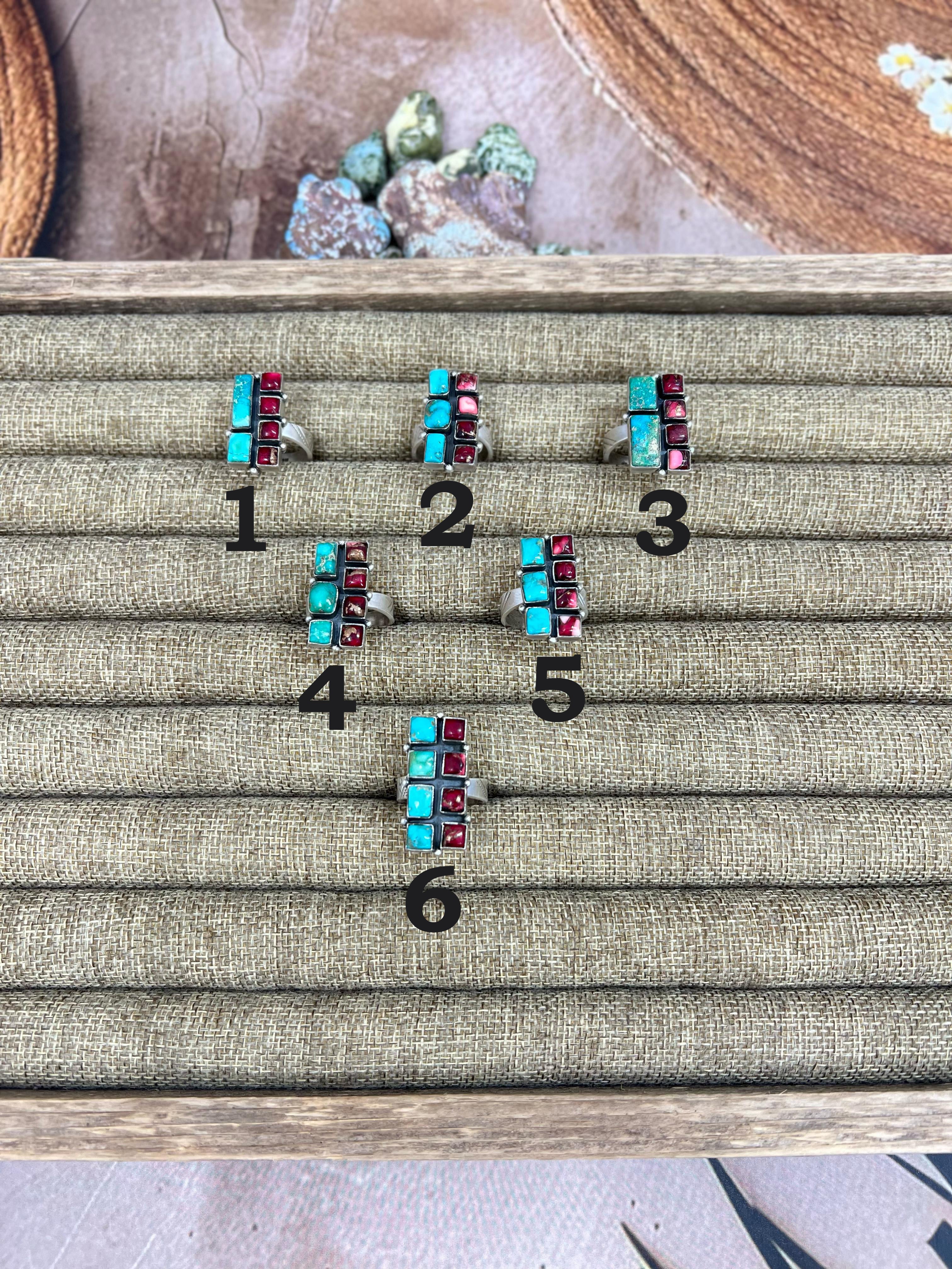 Handmade Sterling Silver Emerald Valley with Dahlia Rose Adjustable Ring, Signed Nizhoni