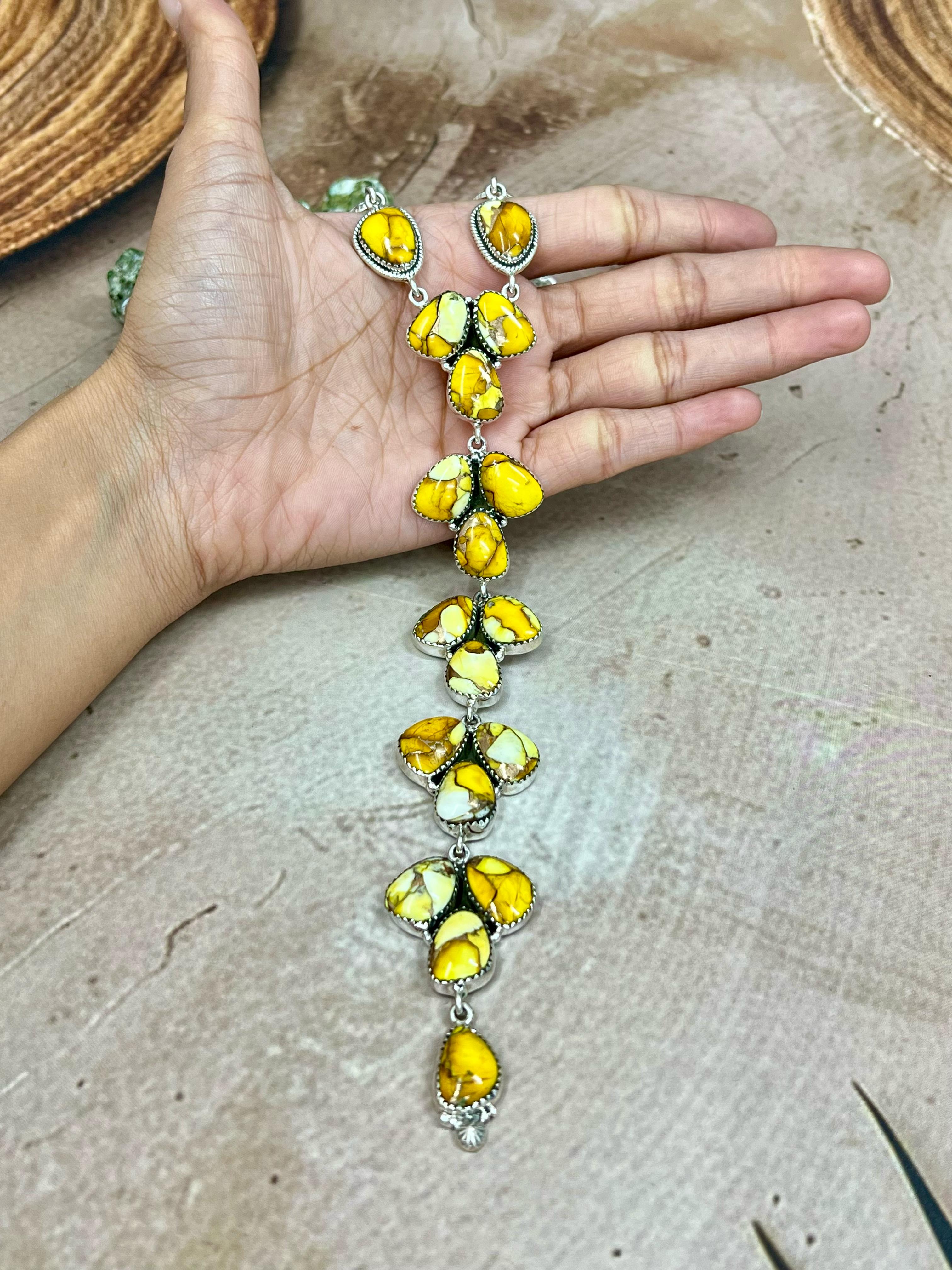 Handmade Sterling Silver Honey Dahlia Necklace with Signed Nizhoni